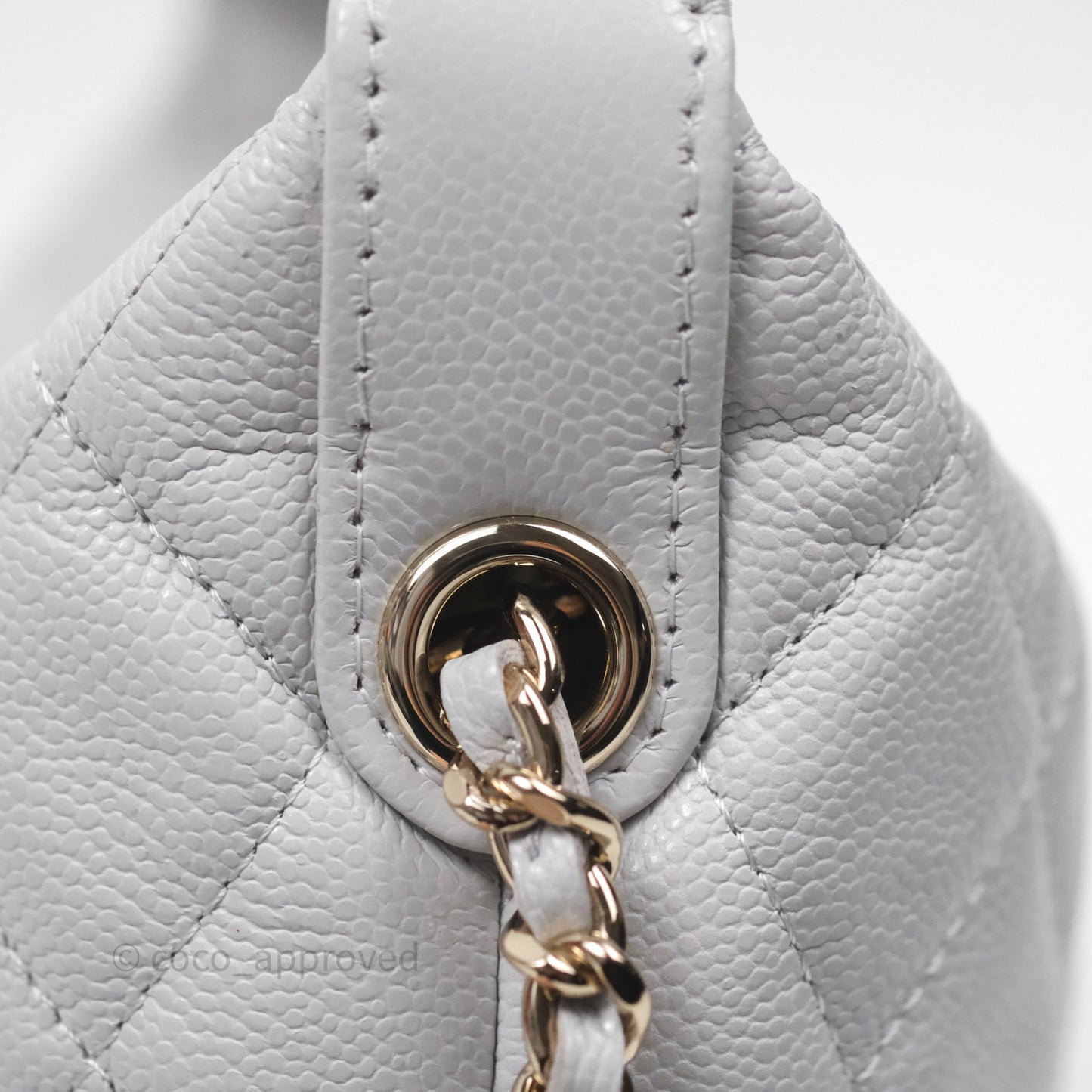 Chanel Quilted Hobo With Chain Light Grey Caviar Gold Hardware 25C