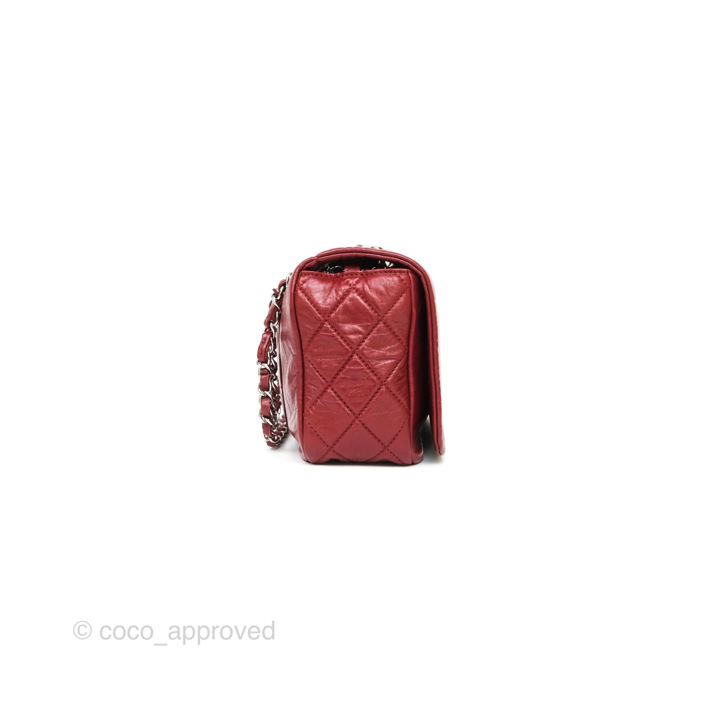 Chanel CC Flap Shoulder Bag Dark Red Crumpled Leather Silver Hardware