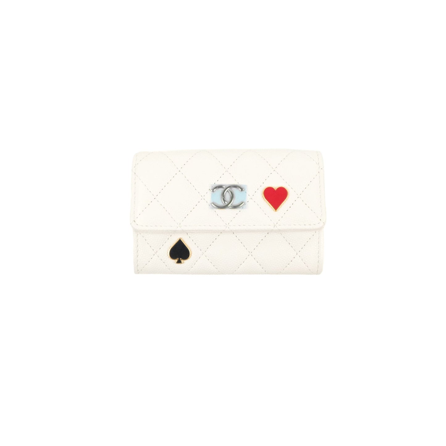 Chanel Quilted Flap Coco Casino Card Holder Caviar White Gold Hardware