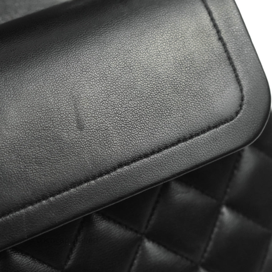 Chanel Classic M/L Medium Double Flap Black Lambskin Silver Hardware
