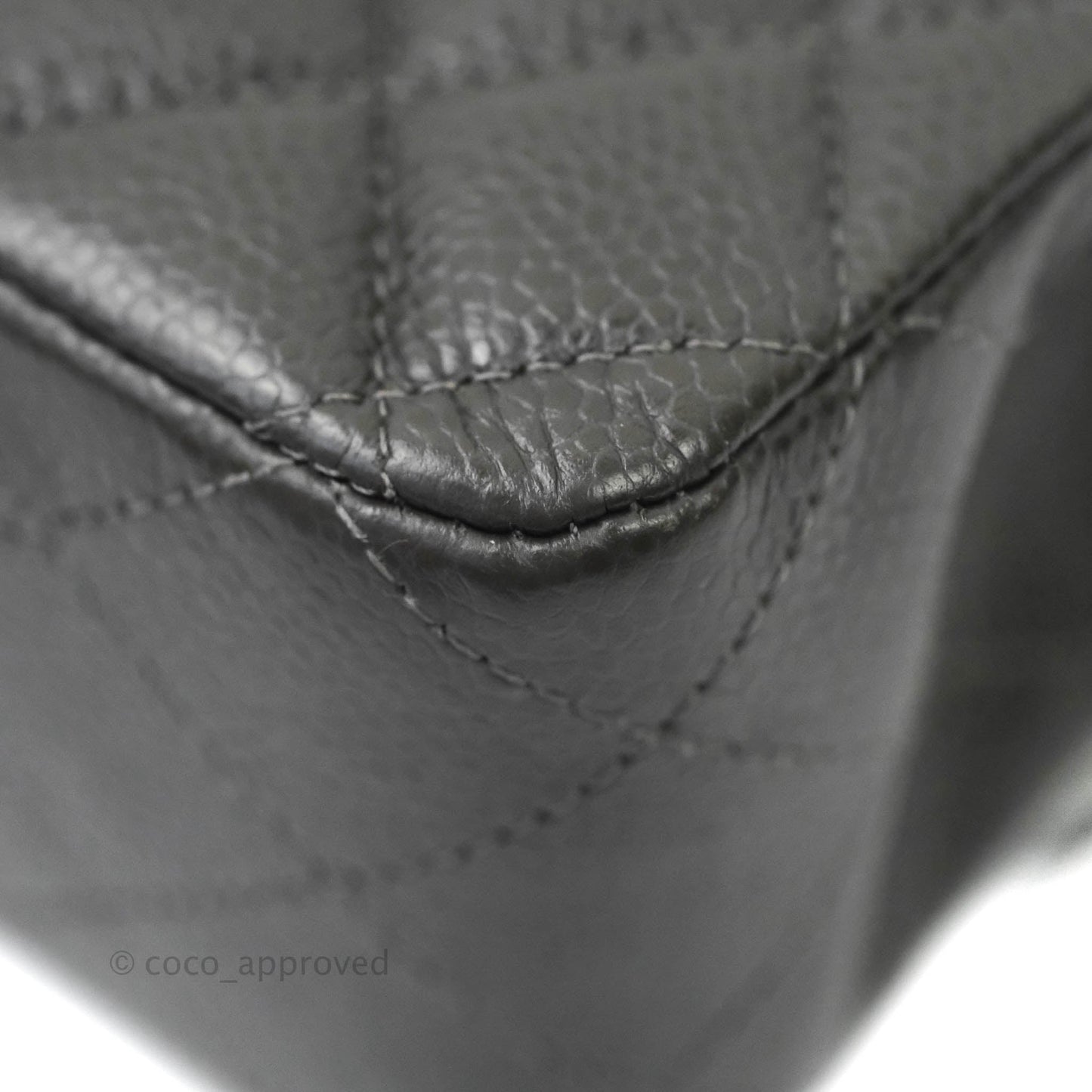 Chanel Quilted M/L Medium Double Flap Dark Grey Caviar Silver Hardware