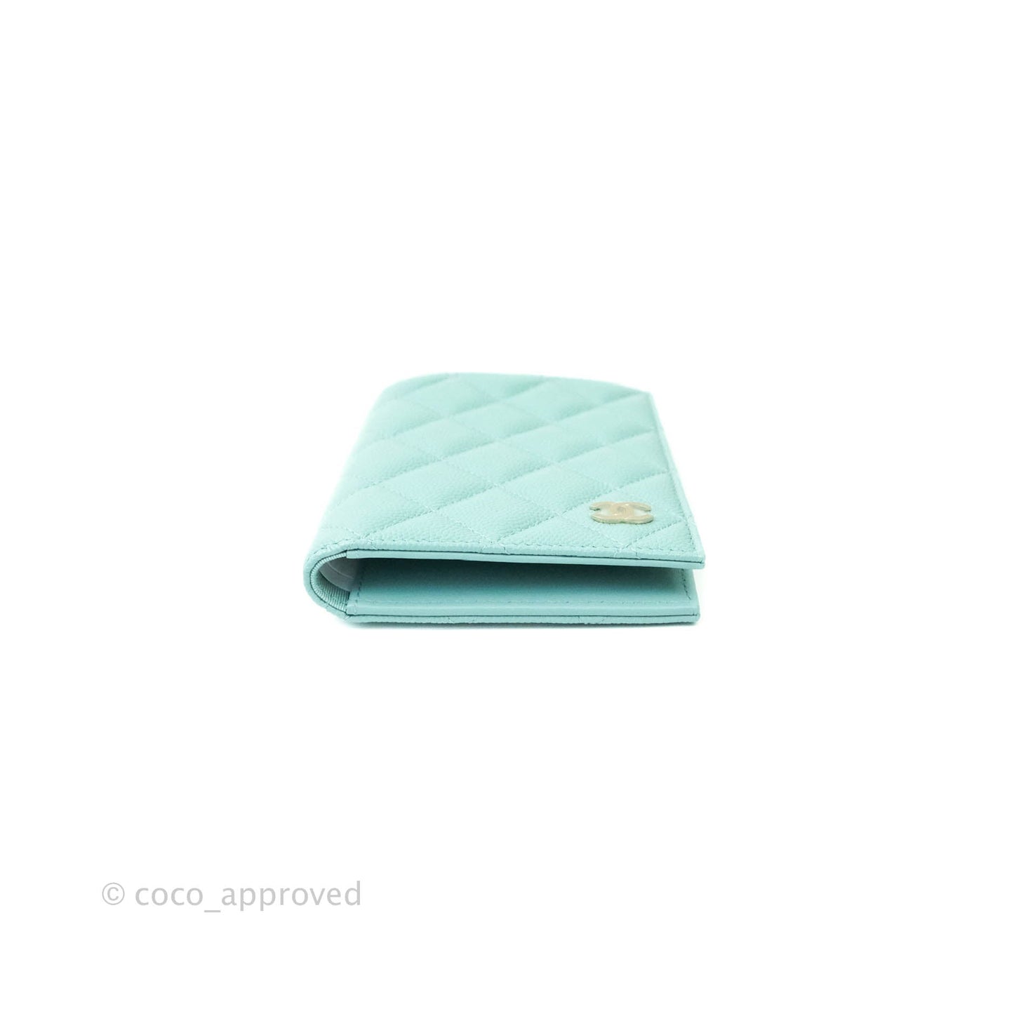 Chanel Quilted Caviar Mint Passport Holder Gold Hardware