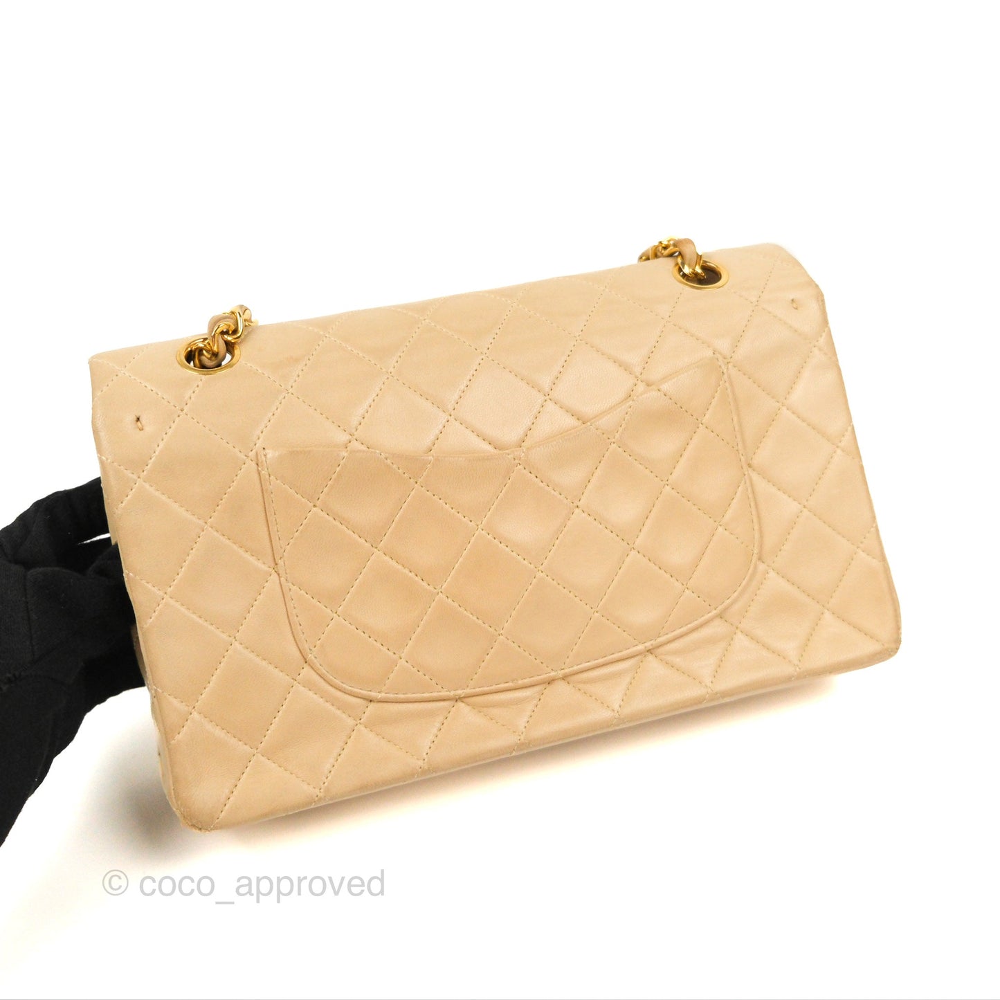 Chanel Vintage Medium Classic Flap Beige Lambskin 24K Gold Hardware