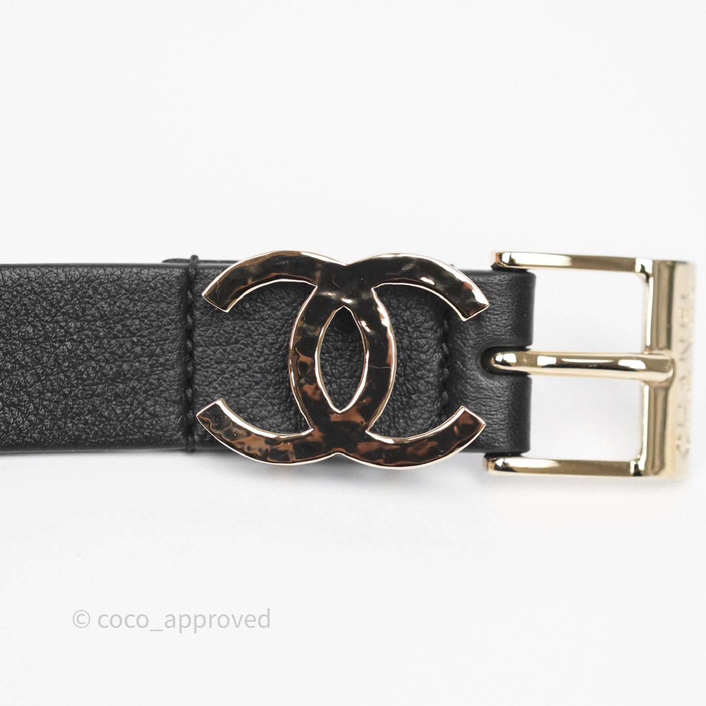 Chanel CC Woven Chain Black Leather Belt Gold Hardware 22C