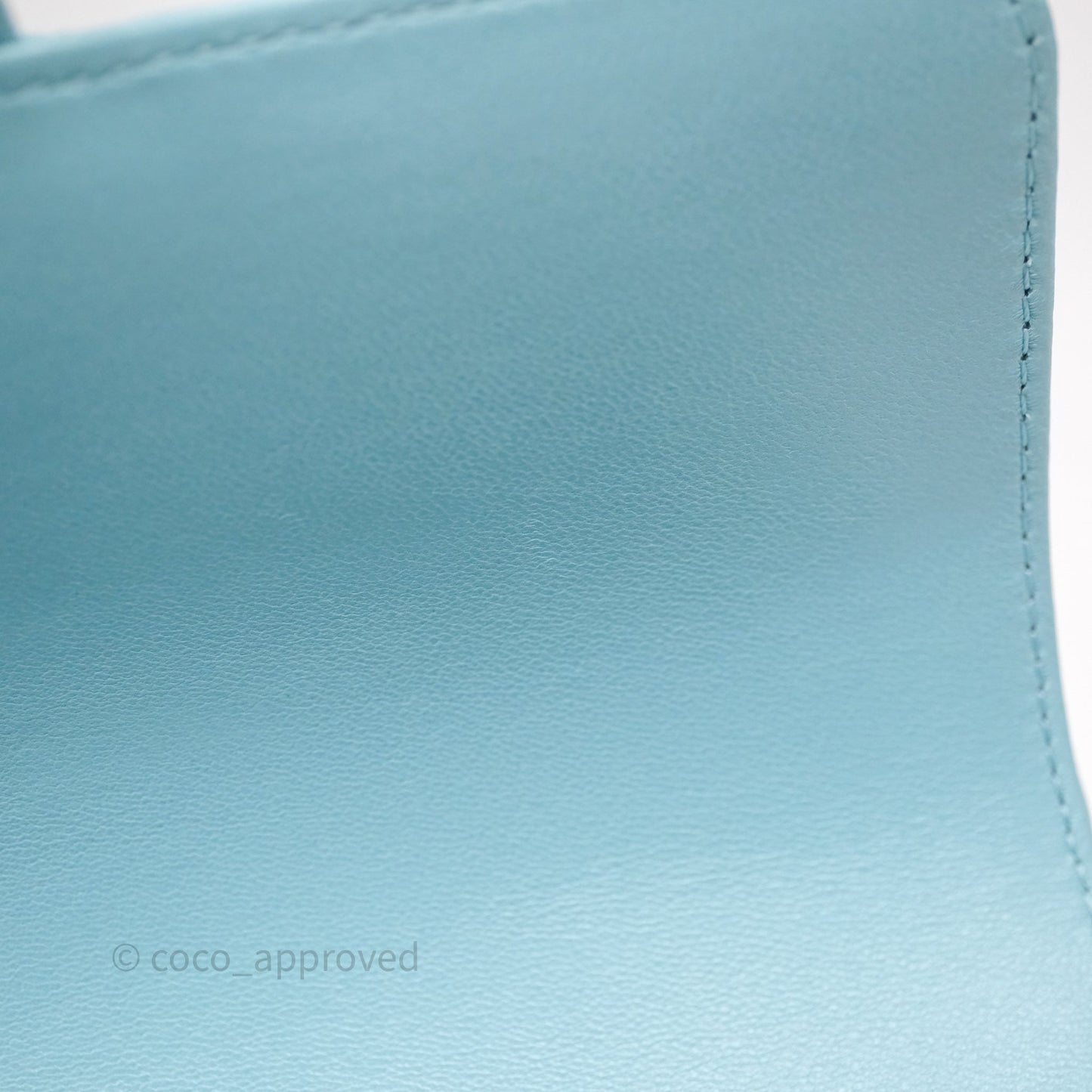Chanel Flap Bag with Crystal Logo Top Handle Tiffany Blue Lambskin Aged Gold Hardware