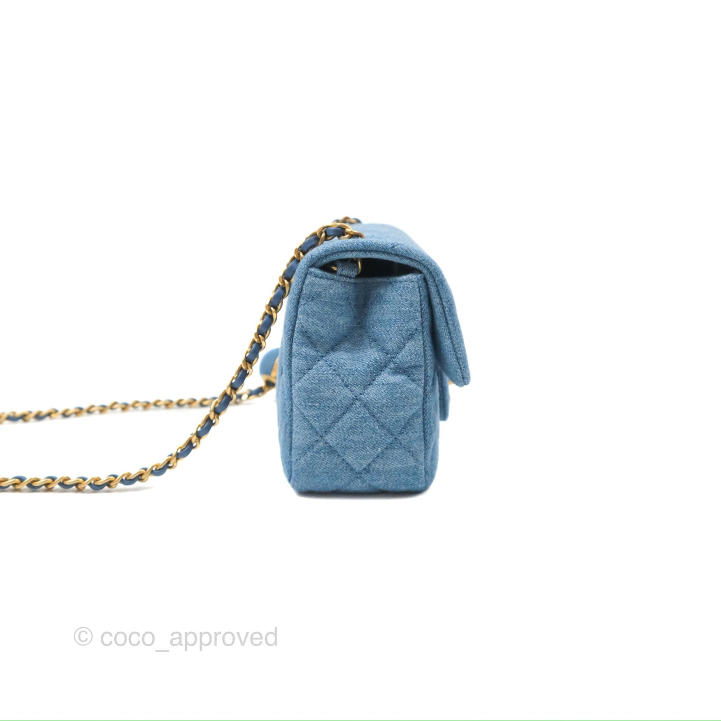 Chanel Mini Rectangular Pearl Crush Quilted Denim Aged Gold Hardware 22C