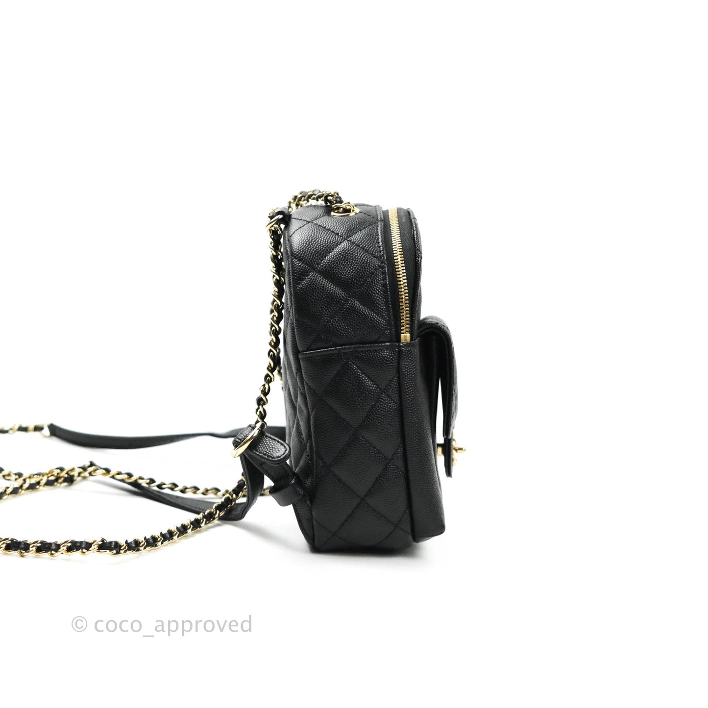 Chanel Quilted Small CC Day Backpack Black Caviar Gold Hardware