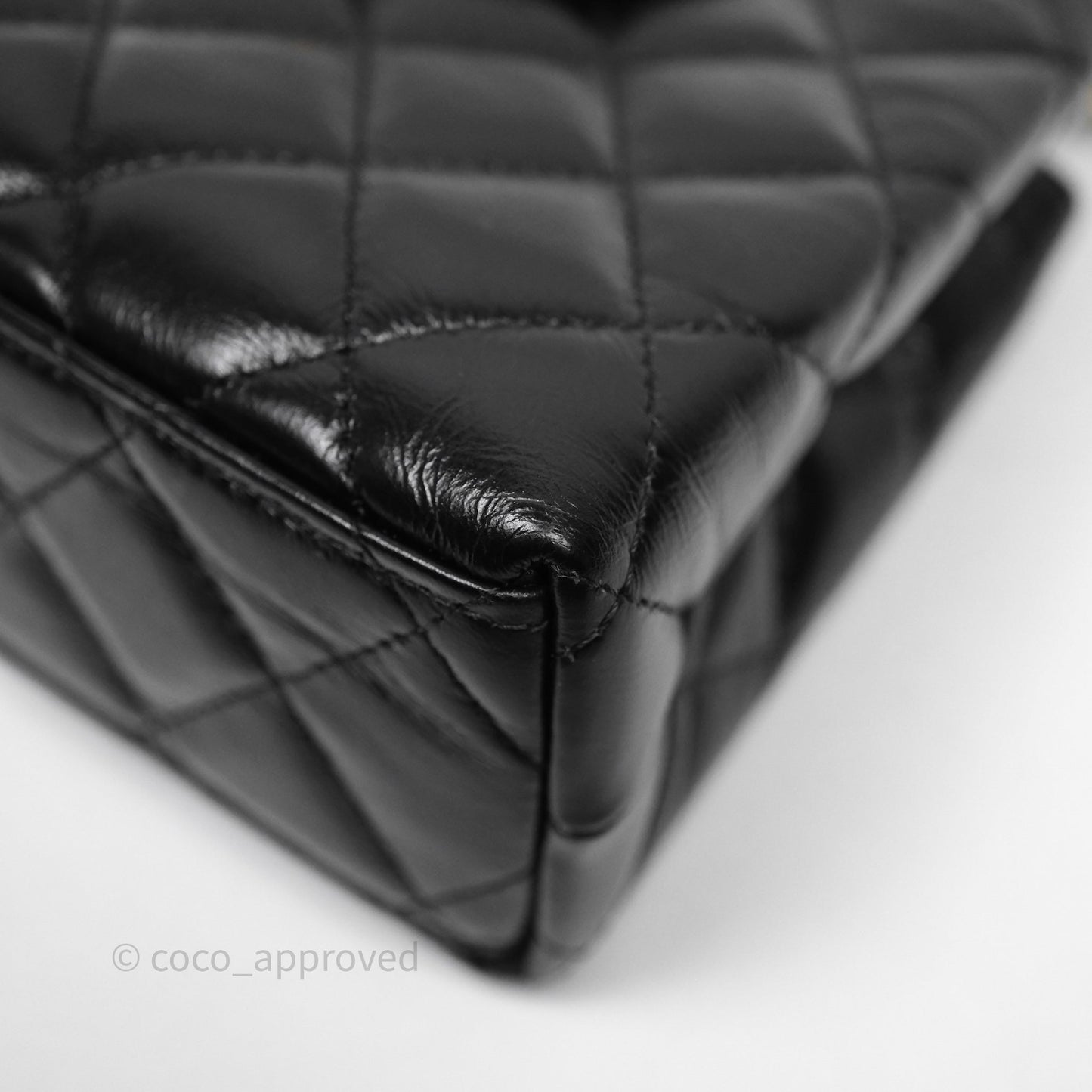 Chanel Kelly Bag Quilted Black Shiny Crumpled Calfskin Aged Gold Hardware