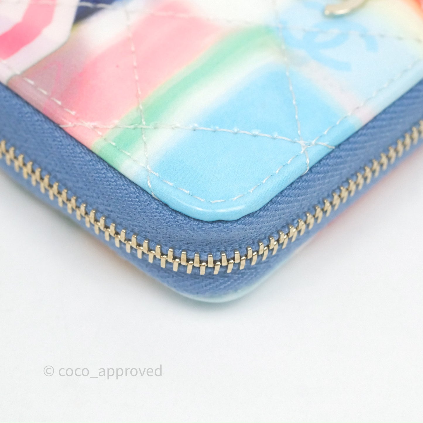 Chanel Printed Quilted Zip Coin Purse Patent Calfskin Multicolor