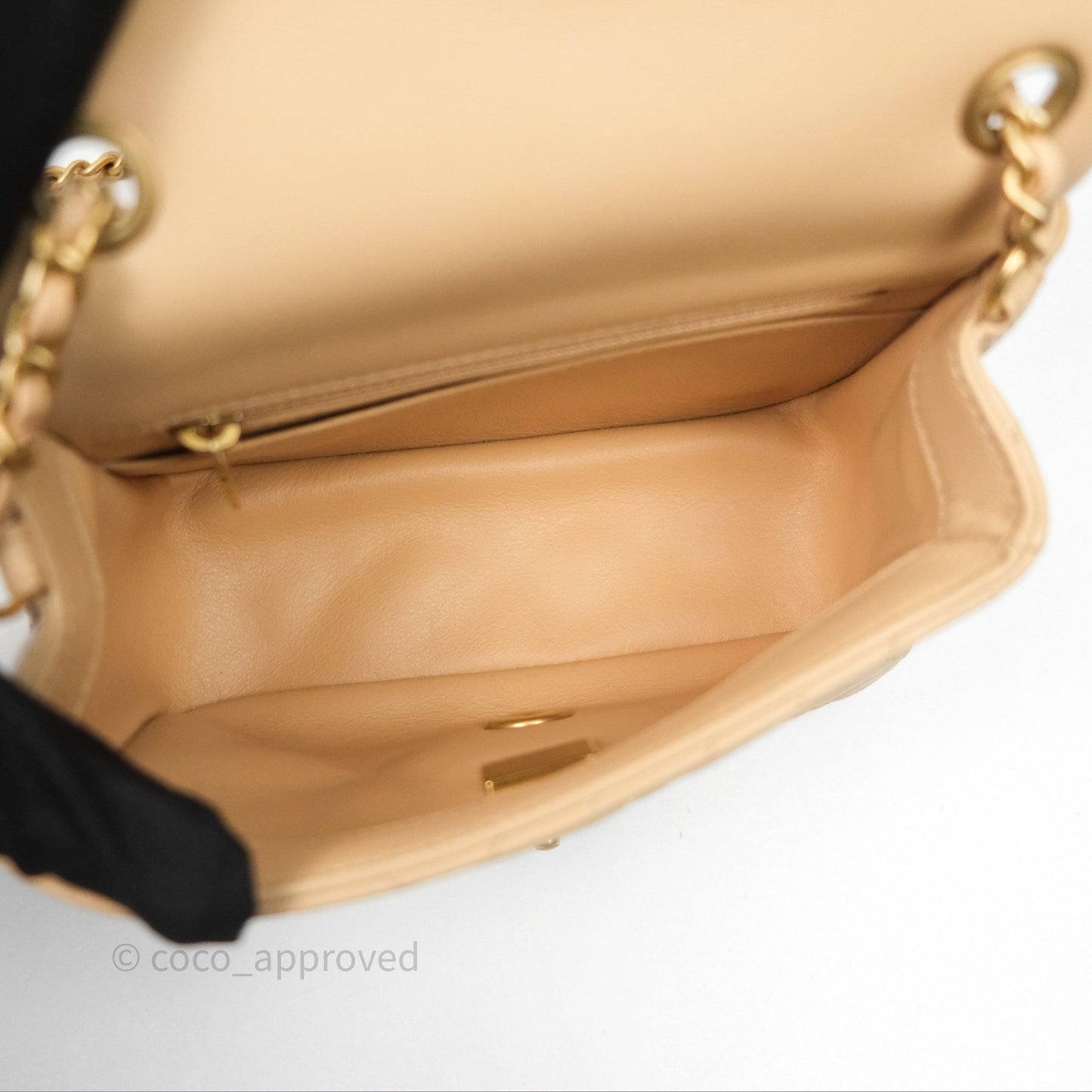 Chanel Pearl Crush Mini Square Quilted Beige Lambskin Aged Gold Hardware