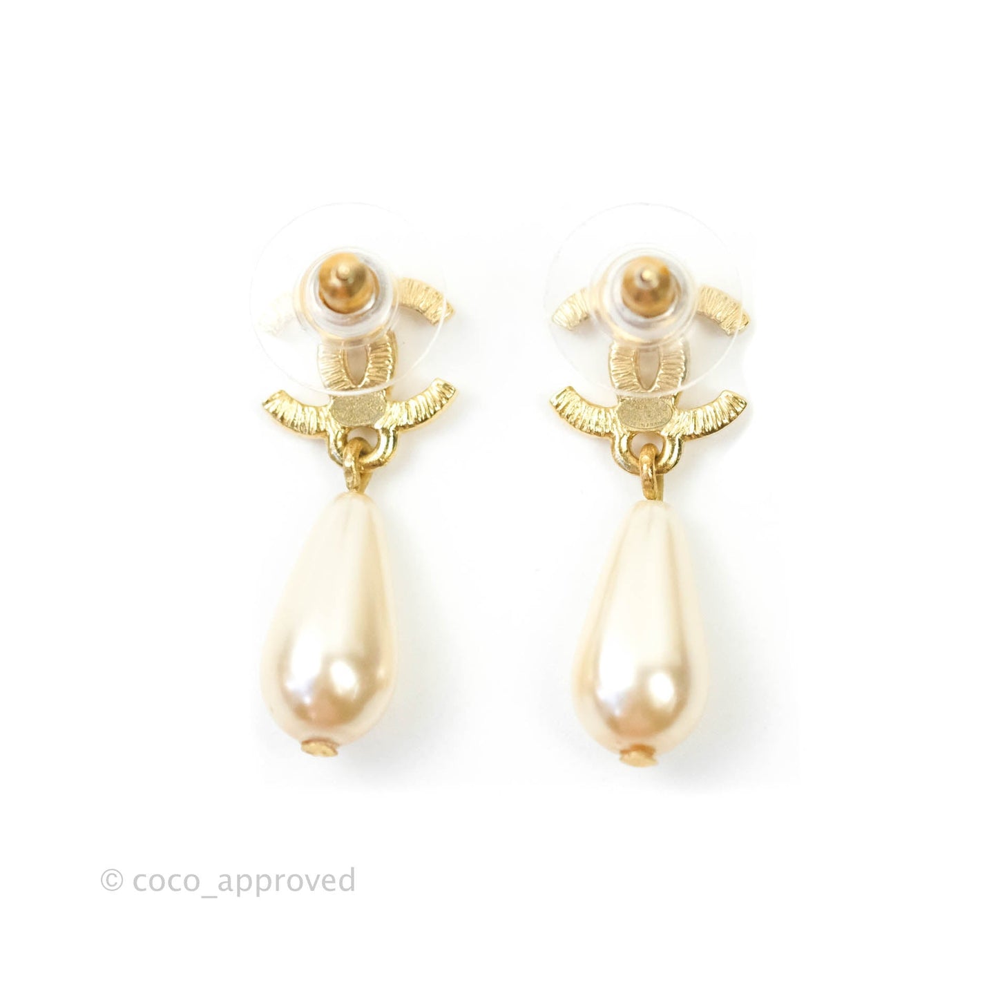 Chanel CC Drop Crystal Earrings Gold Tone 20A