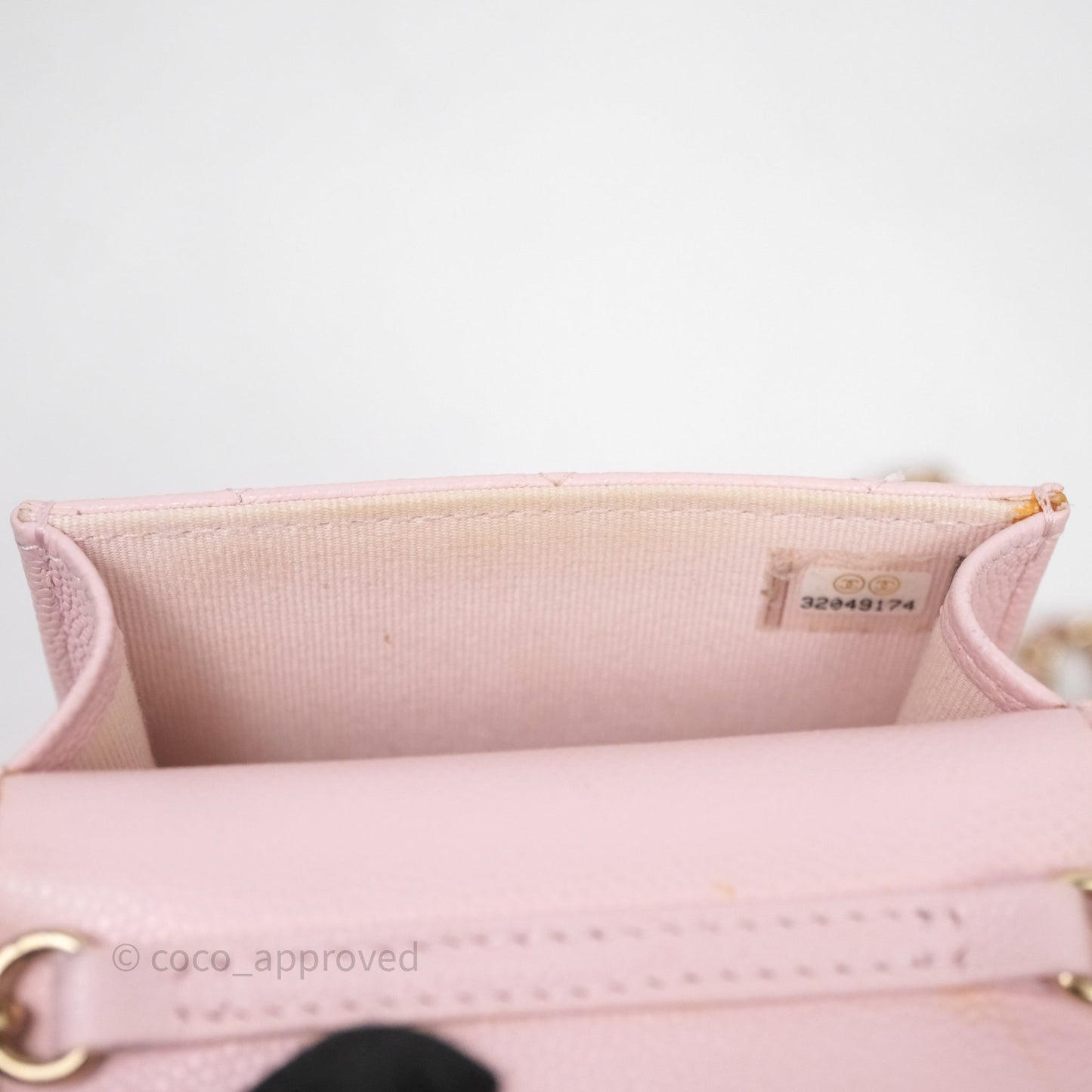 Chanel Quilted Crystal CC Pink Caviar Airpods Phone Case With Chain Light Gold Hardware