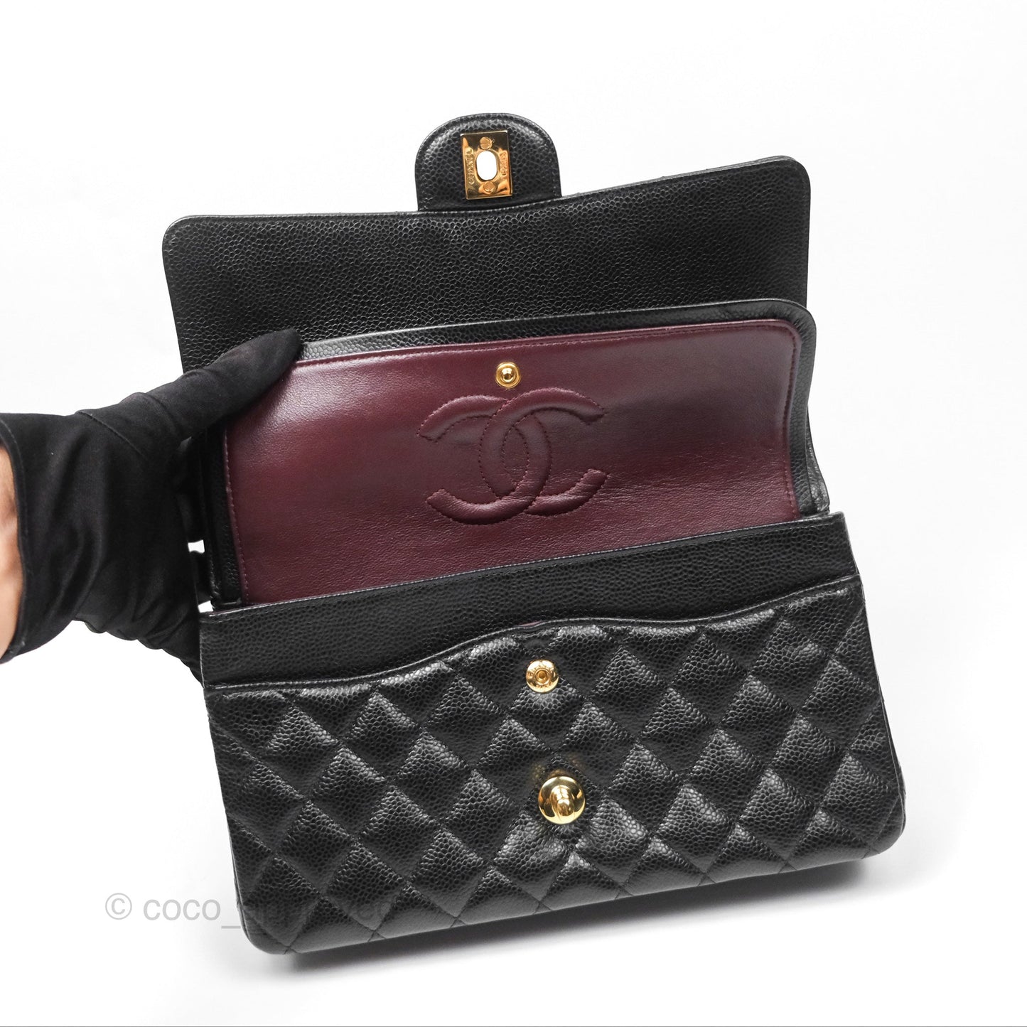 Chanel Classic M/L Medium Flap Quilted Black Caviar Gold Hardware