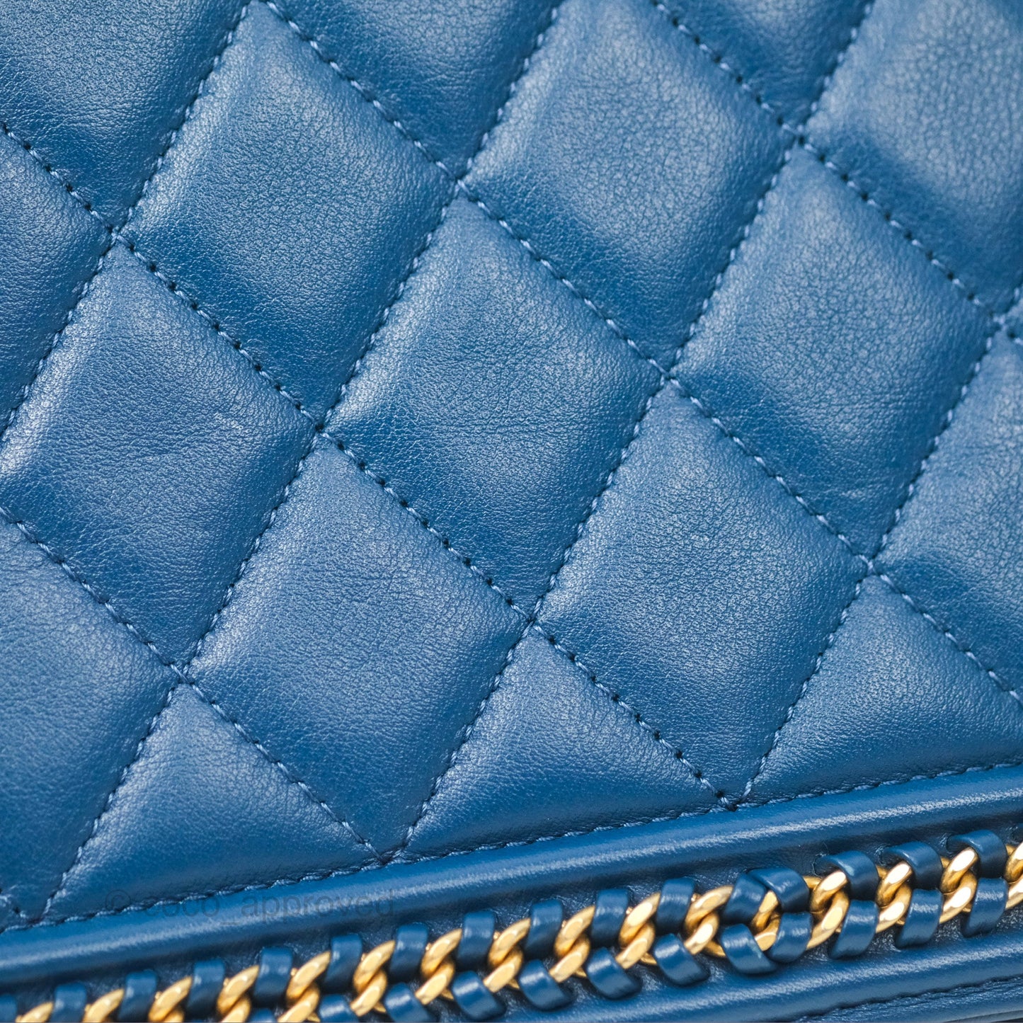 Chanel Quilted Boy Wallet on Chain WOC Blue Calfskin Aged Gold Hardware