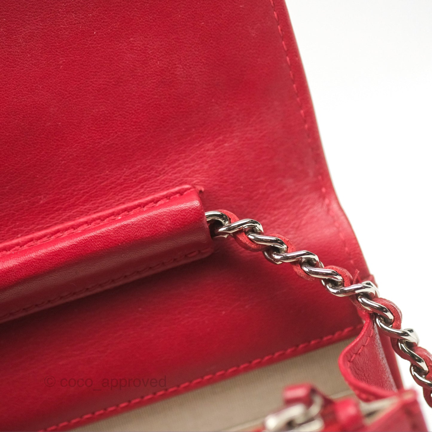 Chanel CC Wallet On Chain WOC Red Caviar Silver Hardware