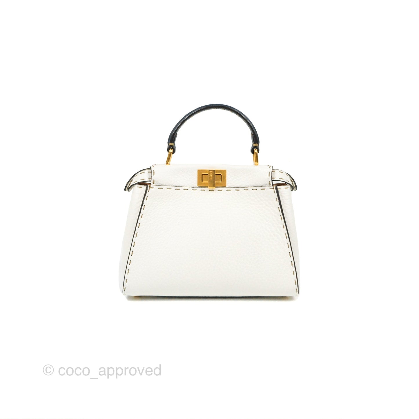 Fendi Mini Peekaboo Bag Contrast Stitch Off White/Navy Grained Leather Gold Hardware