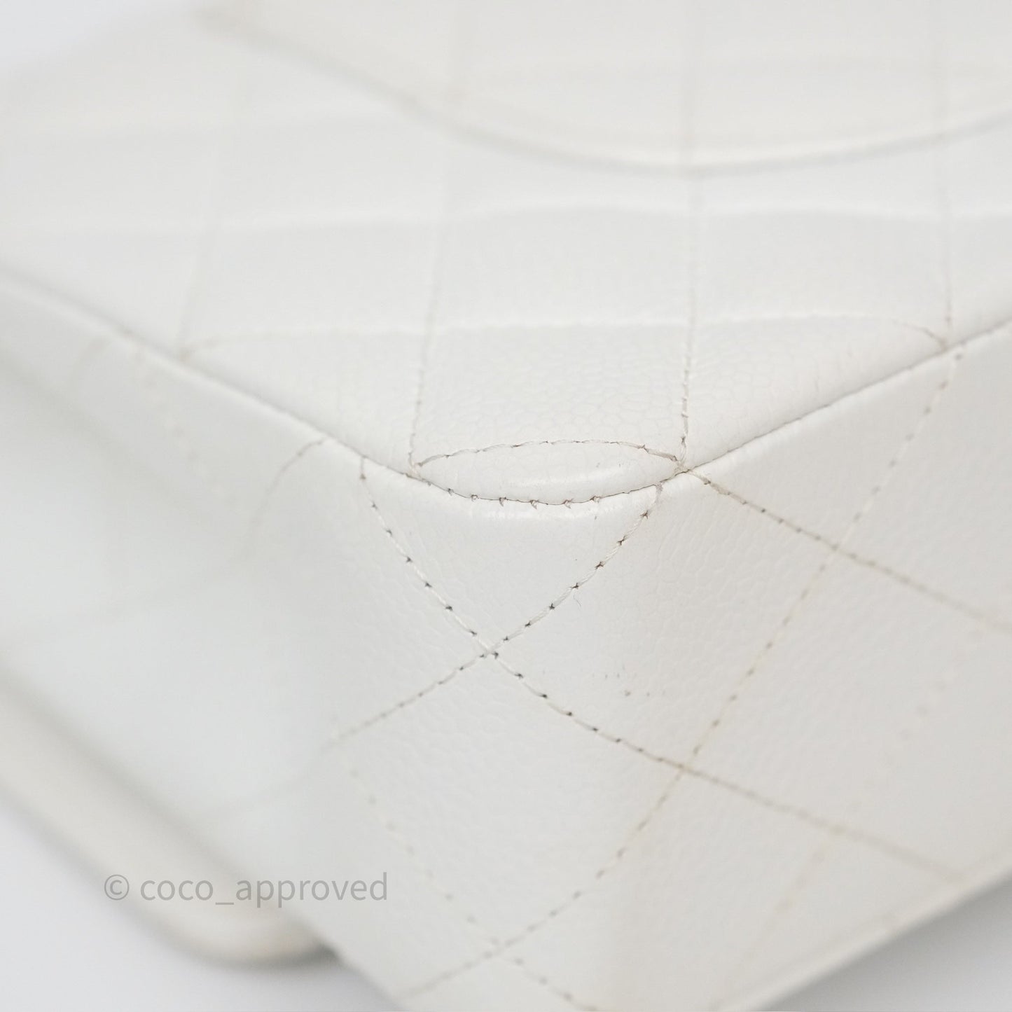 Chanel M/L Medium Classic Flap Quilted White Caviar Silver Hardware