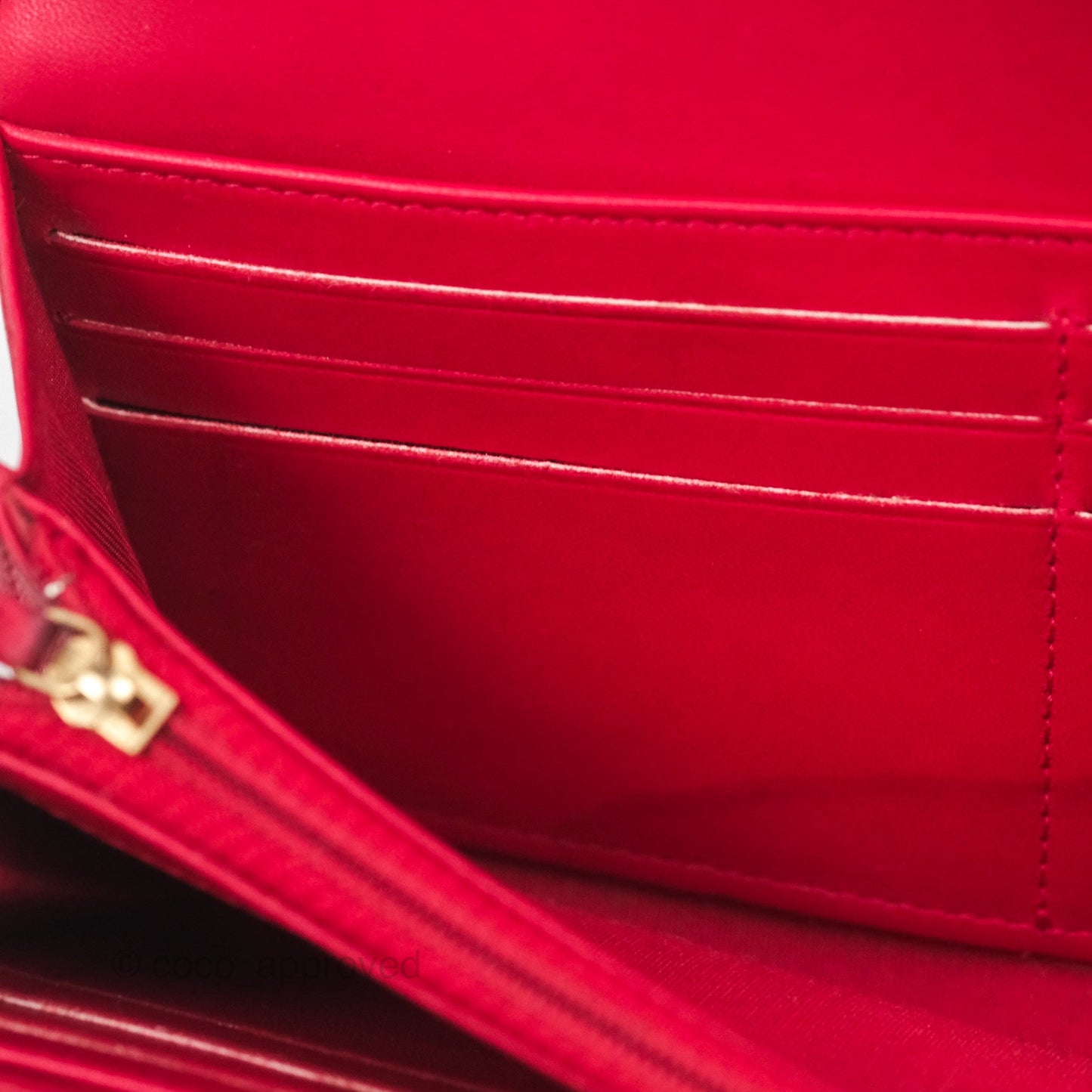 Chanel Quilted Boy Flap Long Wallet Red Lambskin Gold Hardware