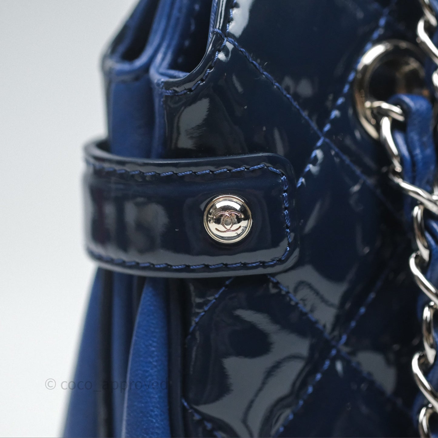 Chanel Quilted Bowling Tote Royal Blue Patent Silver Hardware