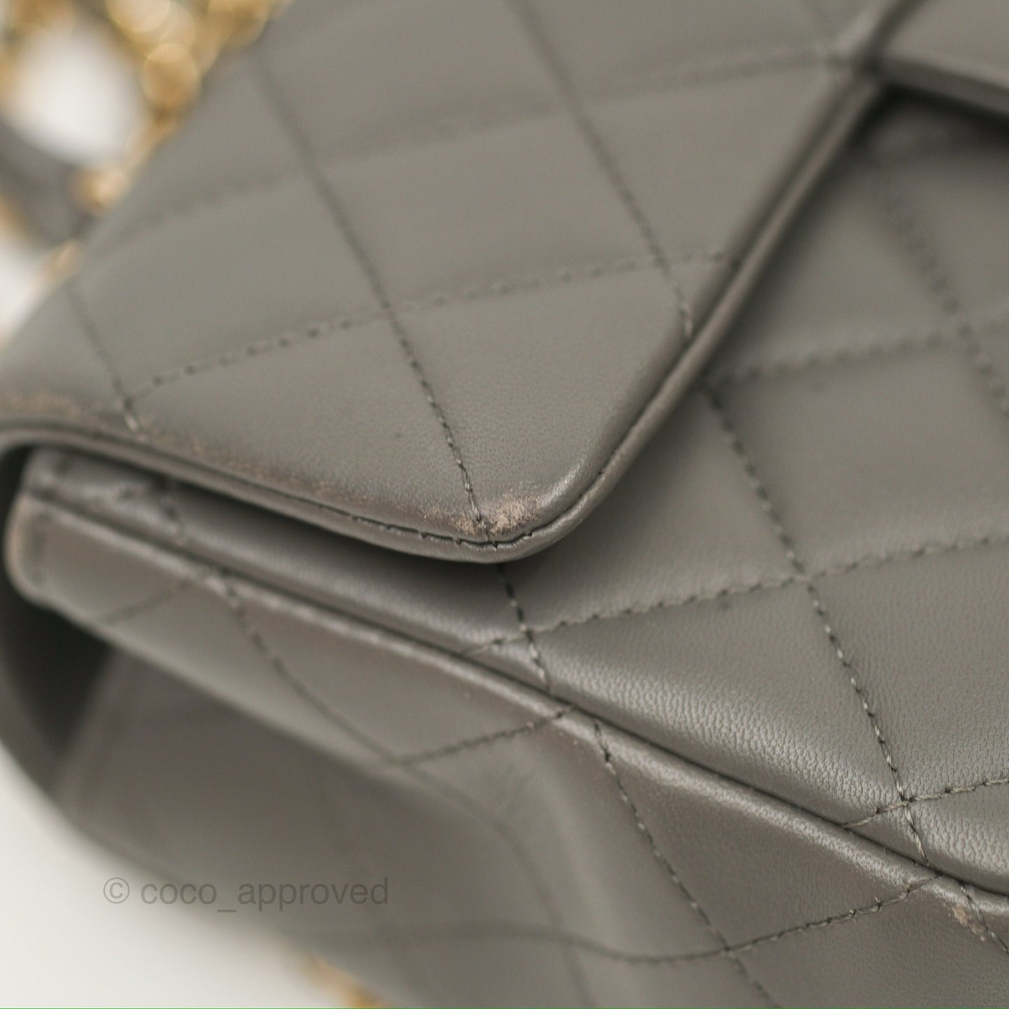 Chanel Top Handle Mini Rectangular Flap Bag Grey Lambskin Gold Hardware