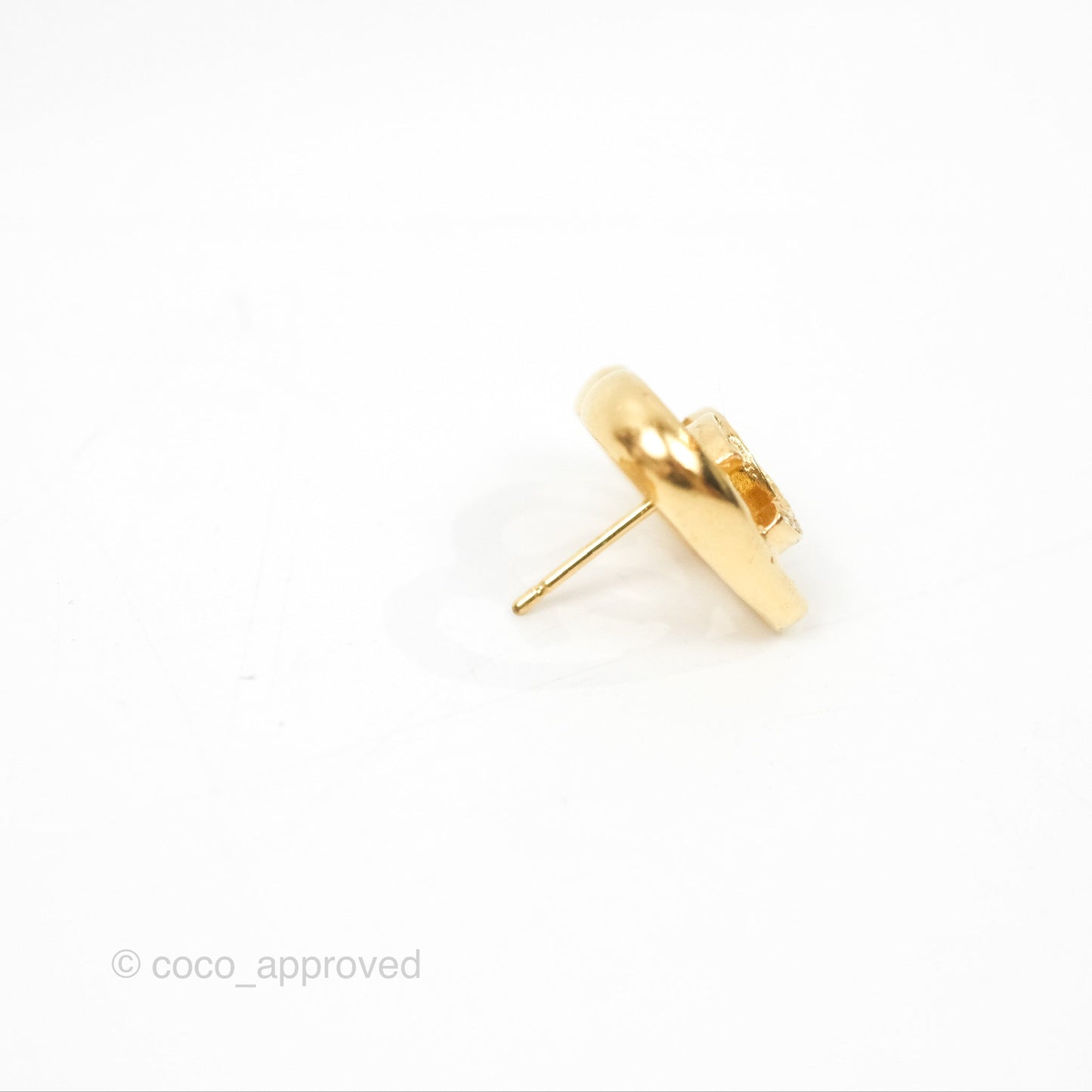 Chanel Crystal CC Heart Earrings Gold Tone 23C