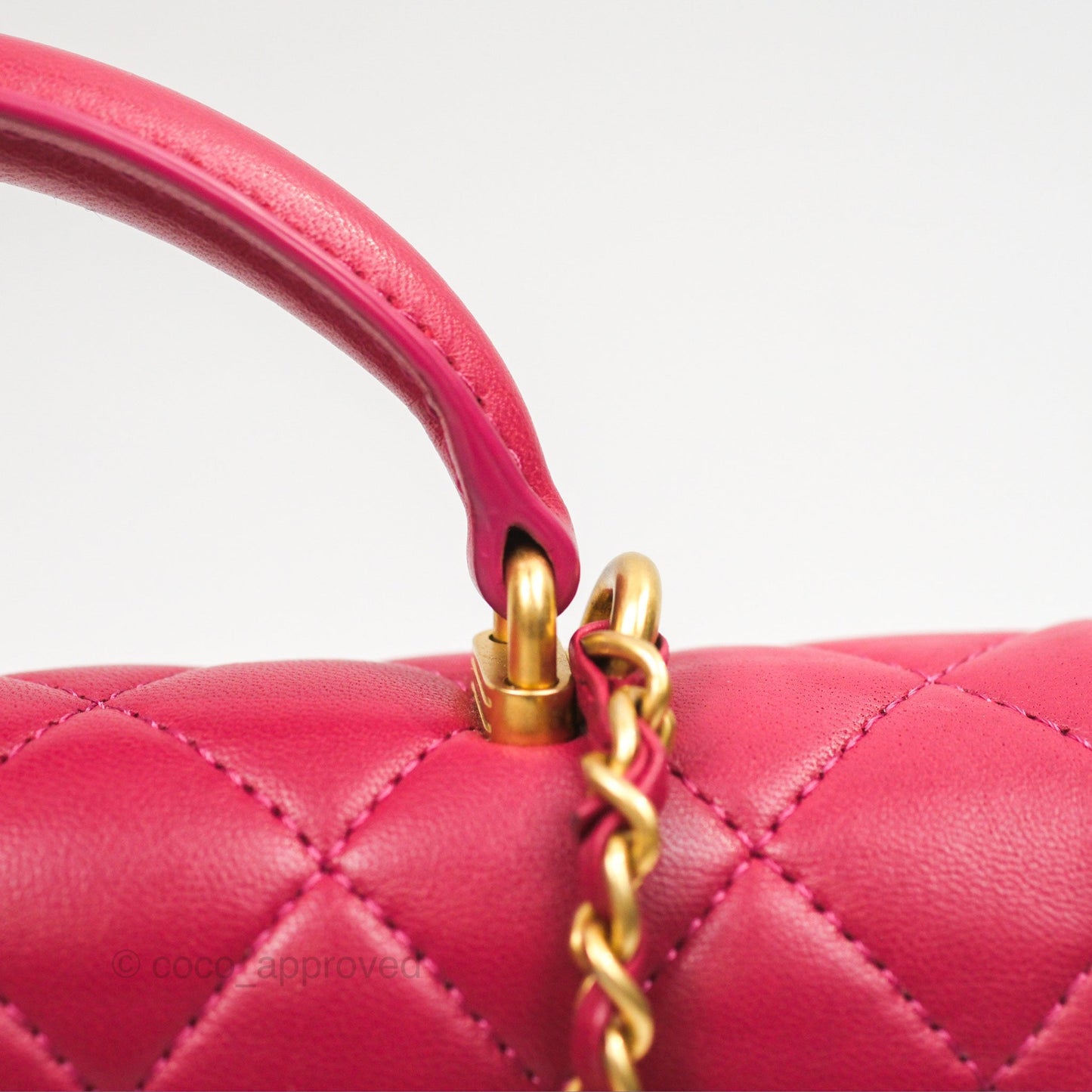 Chanel Top Handle Mini Rectangular Flap Bag Berry Red Lambskin Aged Gold Hardware