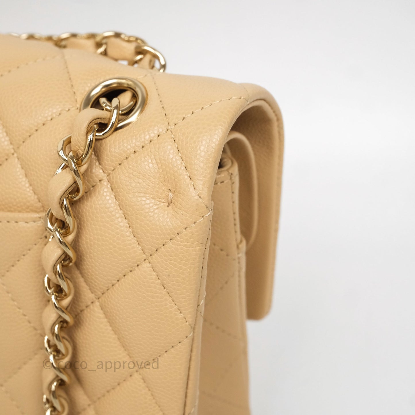 Chanel Classic M/L Medium Flap Quilted Beige Caviar Gold Hardware