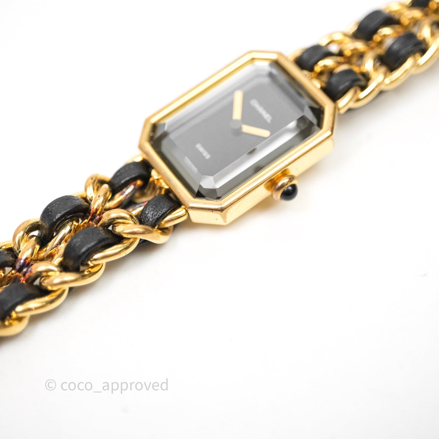 Chanel Vintage Première Watch Black Leather Gold Plated Size M
