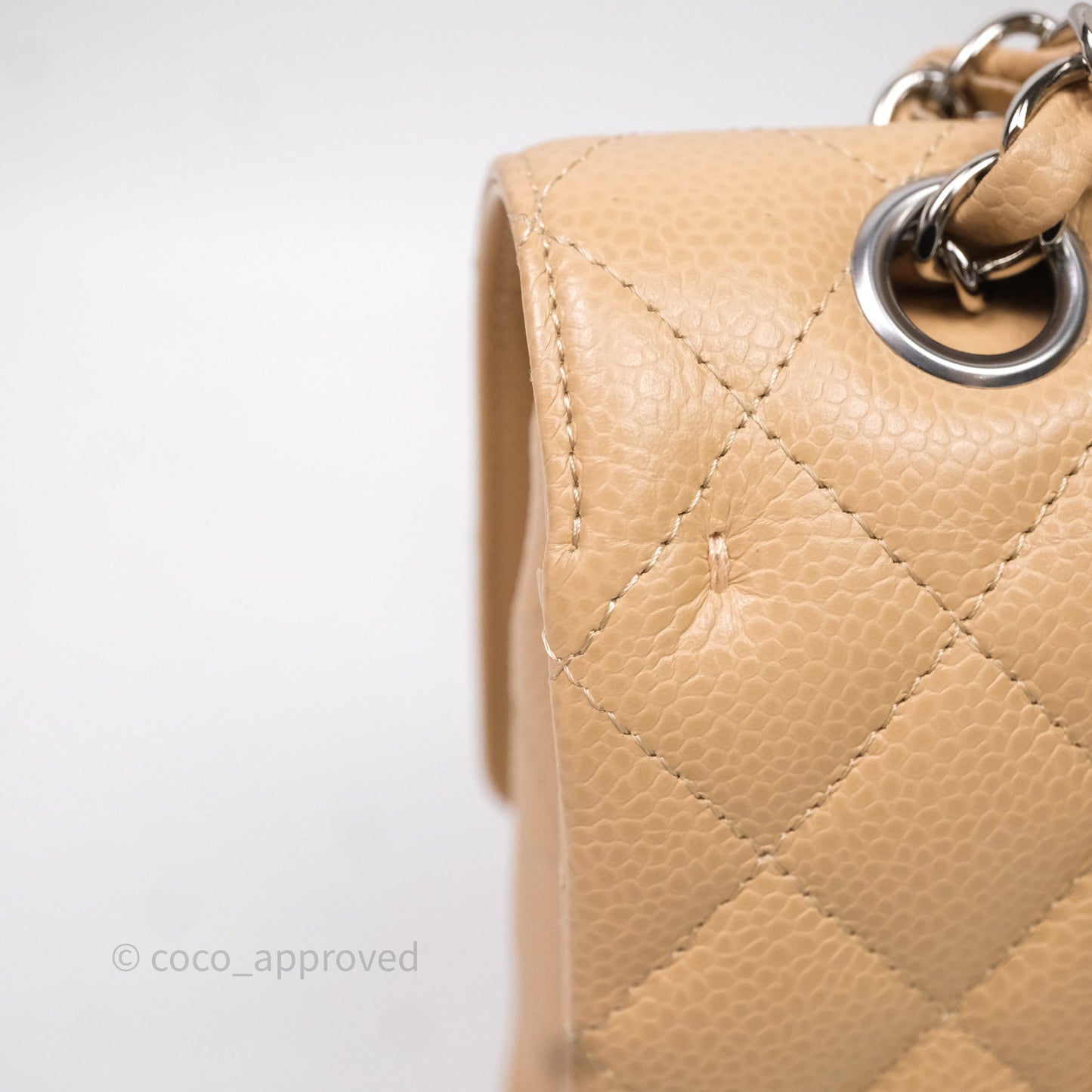 Chanel Classic M/L Medium Flap Quilted Beige Caviar Silver Hardware