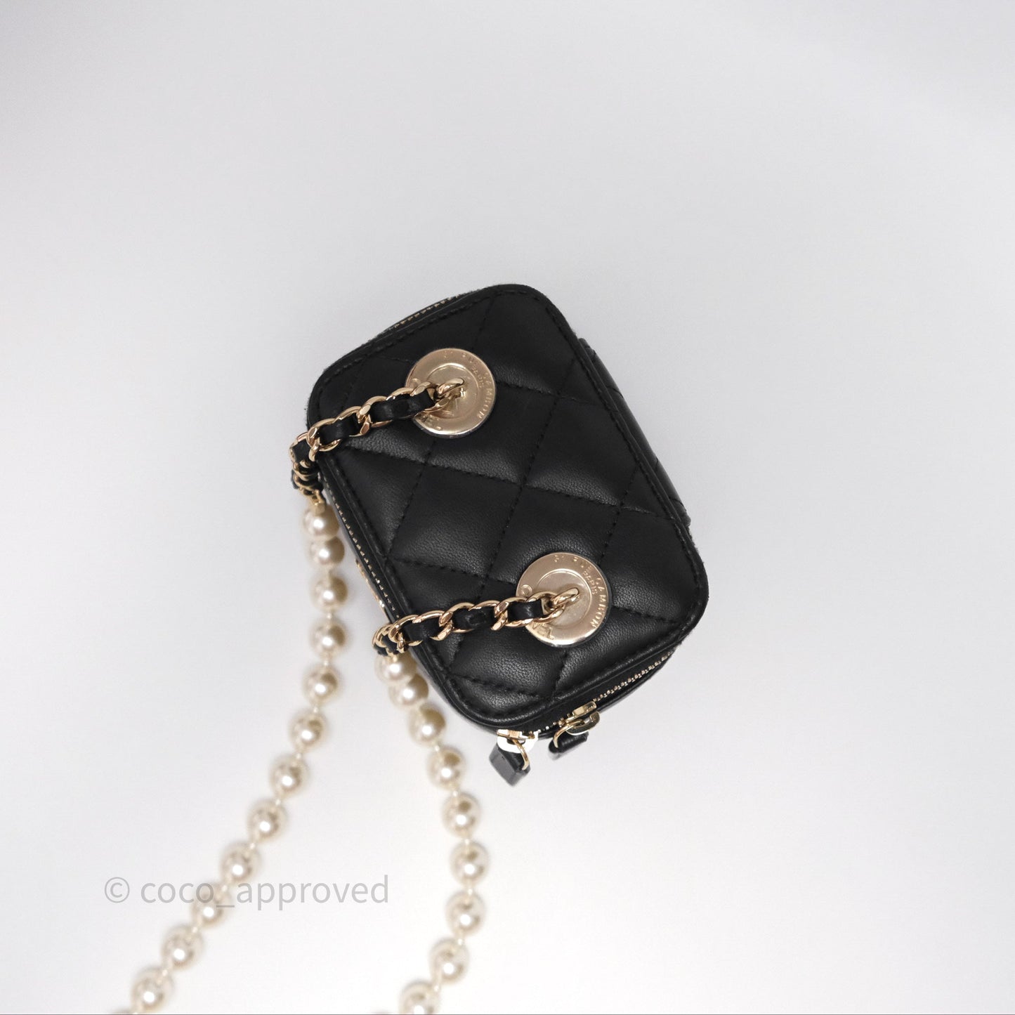 Chanel Mini Vanity With Pearl Chain Black Lambskin Gold Hardware
