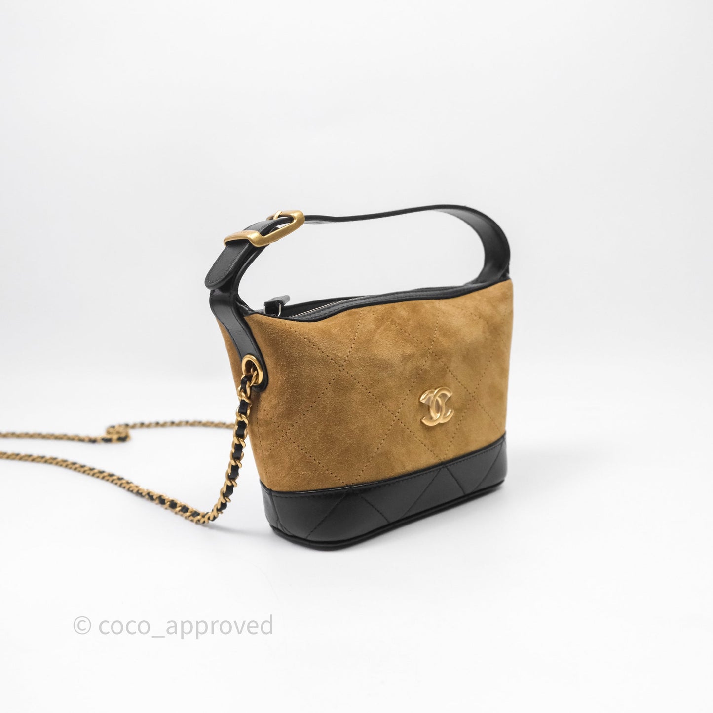 Chanel Hobo with Chain Brown Suede/ Black Calfskin Gold Hardware