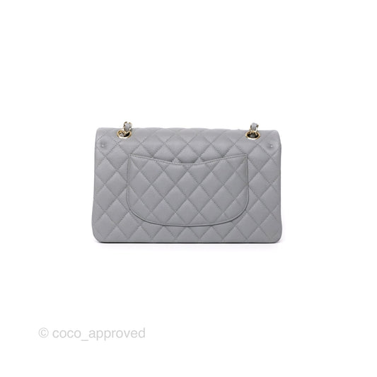 Chanel Classic M/L Medium Flap Quilted Grey Caviar Gold Hardware