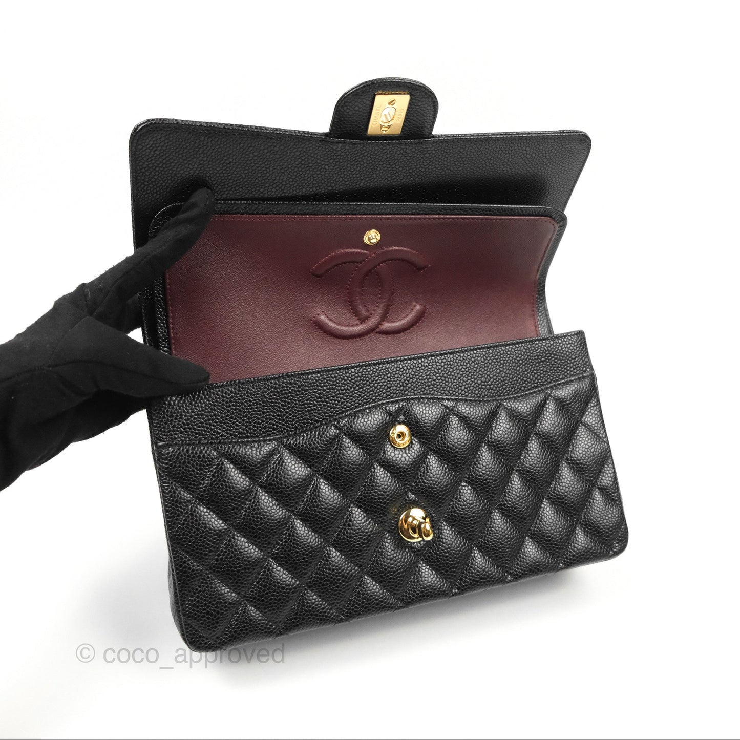 Chanel Classic M/L Medium Flap Quilted Black Caviar Gold Hardware