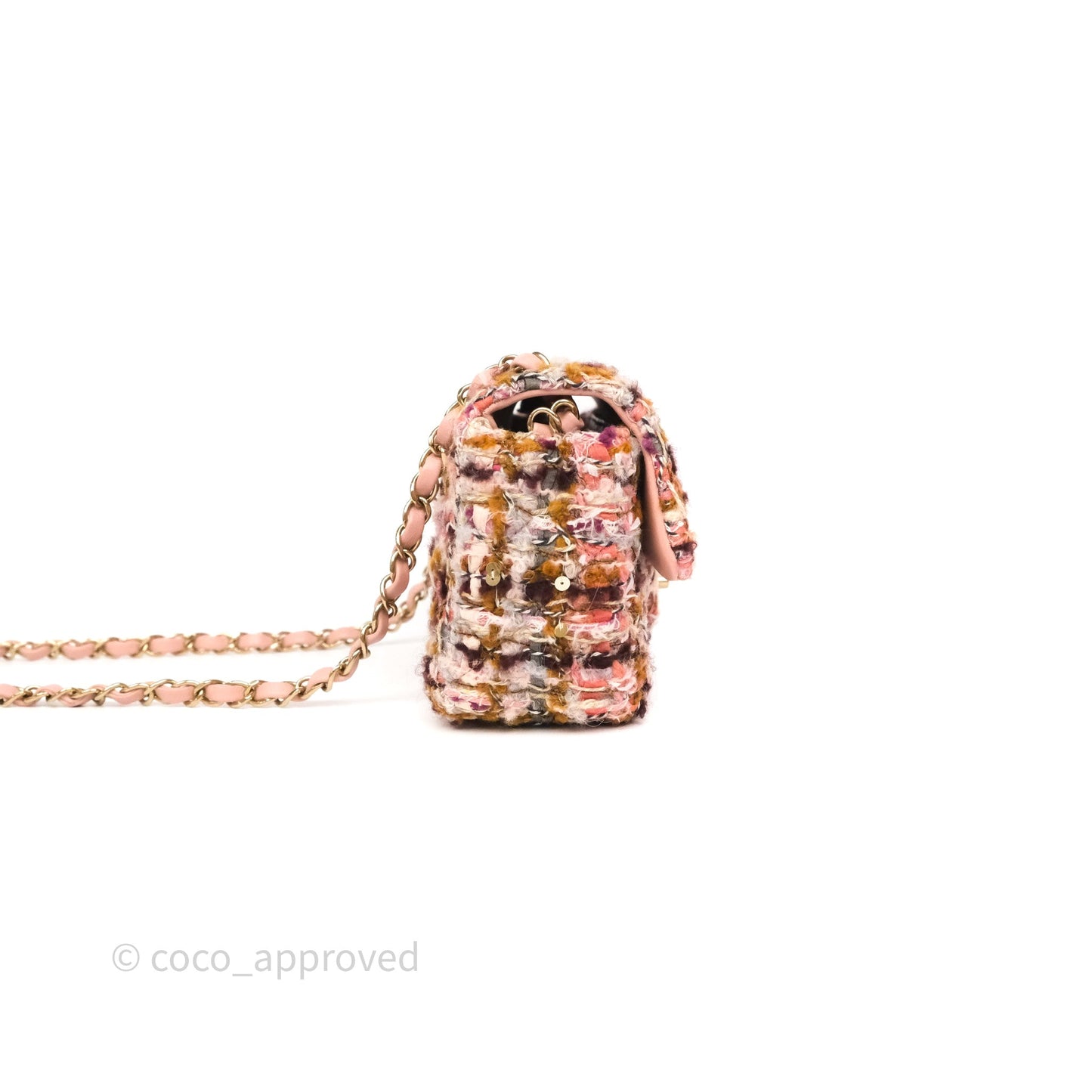 Chanel Mini Rectangular Pink Burgundy Tweed Gold Hardware 23K