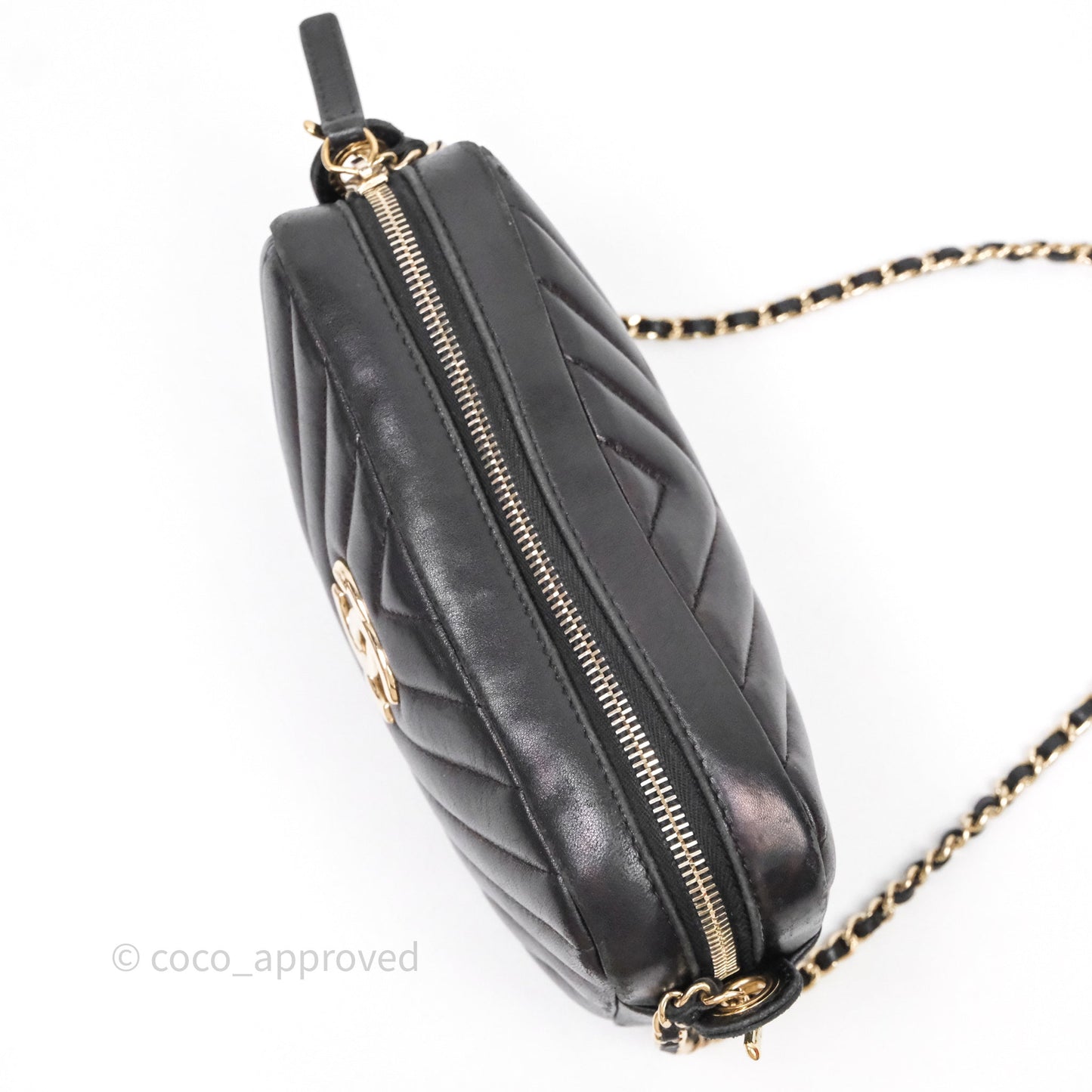 Chanel Chevron Camera Bag Black Lambskin Gold Hardware