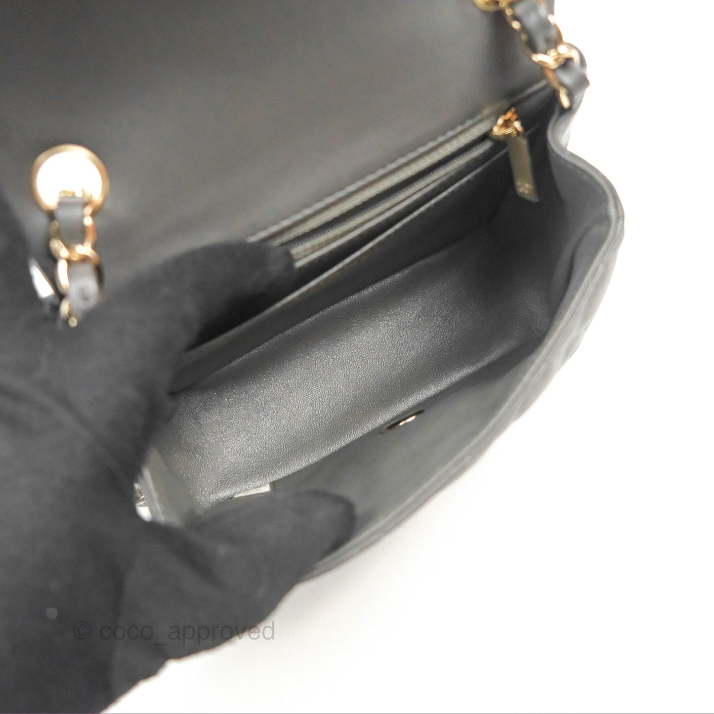 Chanel Quilted Mini Square Flap Grey Lambskin Gold Hardware