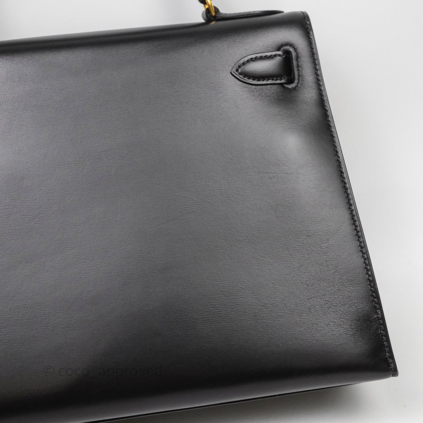 Hermès Vintage Kelly 28 Sellier Black Noir 89 Box Leather Gold Hardware