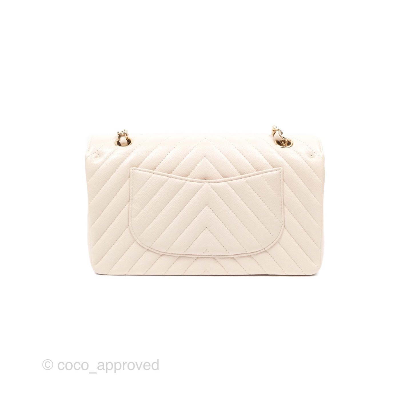 Chanel Classic M/L Medium Double Flap Chevron Light Beige Caviar Gold Hardware 20B