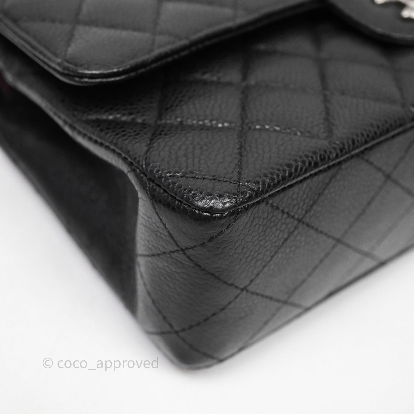 Chanel Classic M/L Medium Flap Quilted Black Caviar Silver Hardware