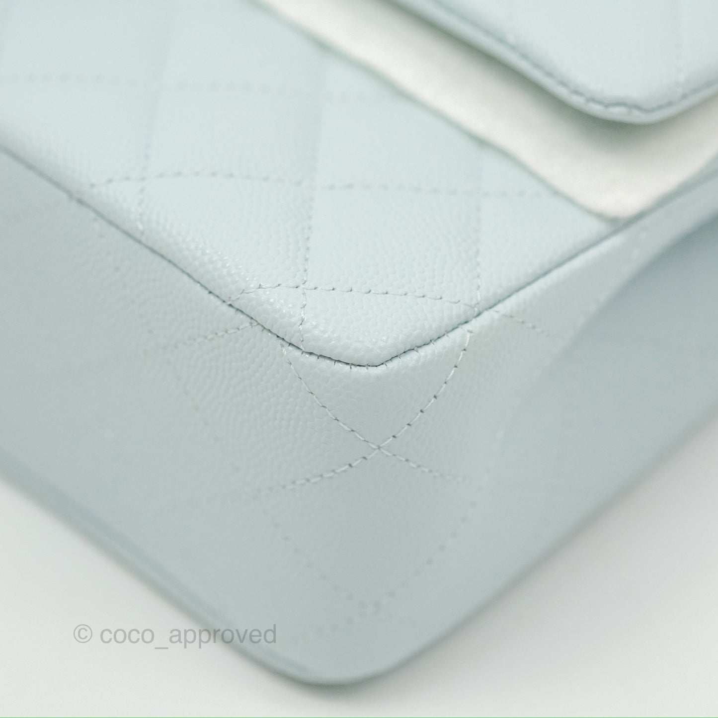 Chanel Medium Classic Flap Quilted Pale Blue Caviar Silver Hardware