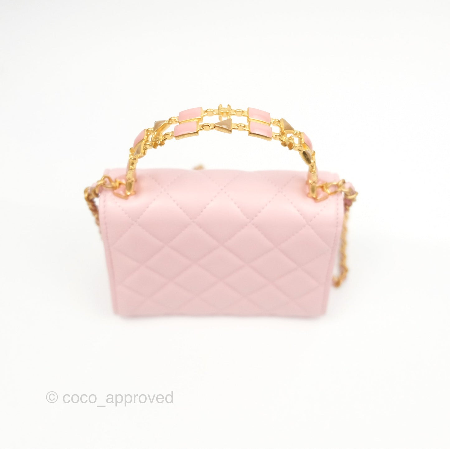 Chanel Enamel Top Handle Clutch with Chain Pink Lambskin Aged Gold Hardware 22B