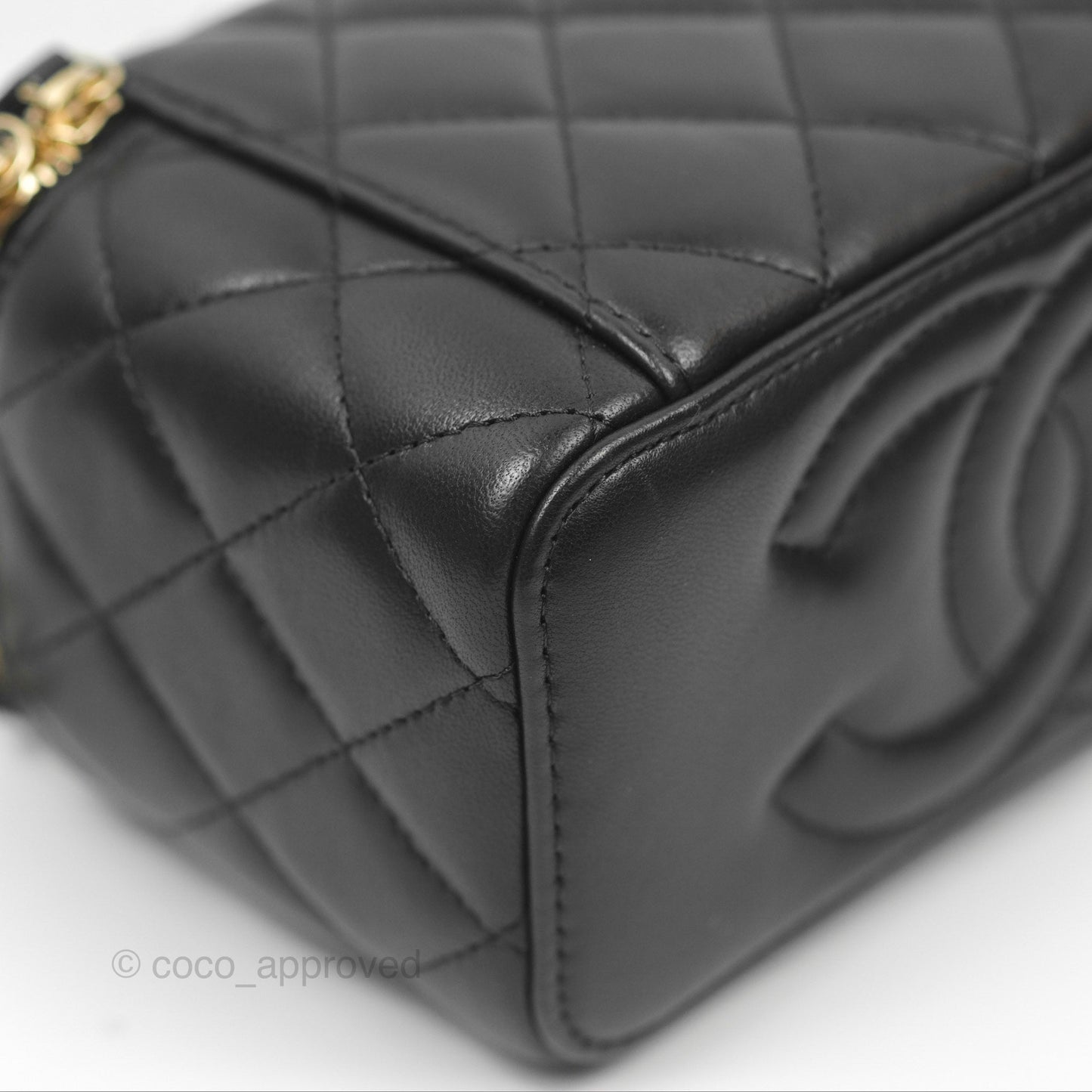 Chanel Vanity Rectangular with Top Handle Black Lambskin Aged Gold Hardware
