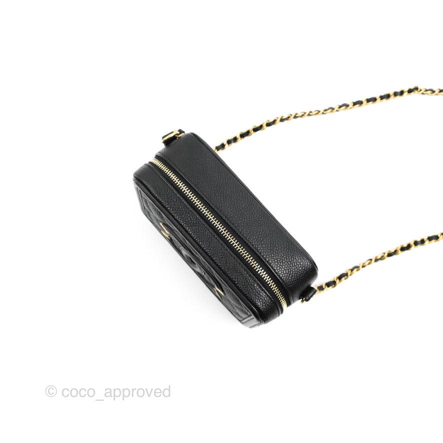 Chanel CC Filigree Vanity Clutch With Chain Caviar Black Aged Gold Hardware