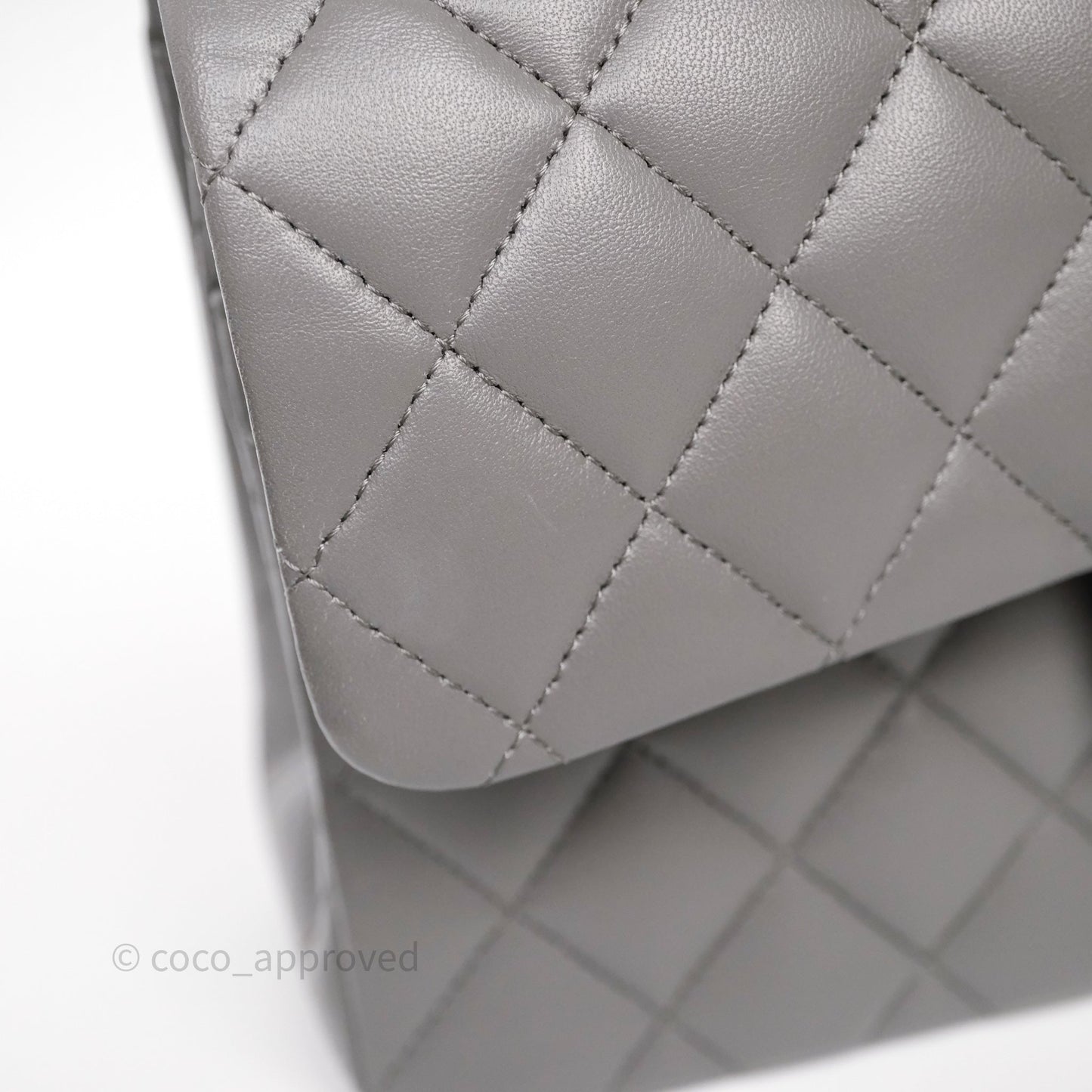 Chanel Small Quilted Classic Flap Grey Lambskin Light Gold Hardware