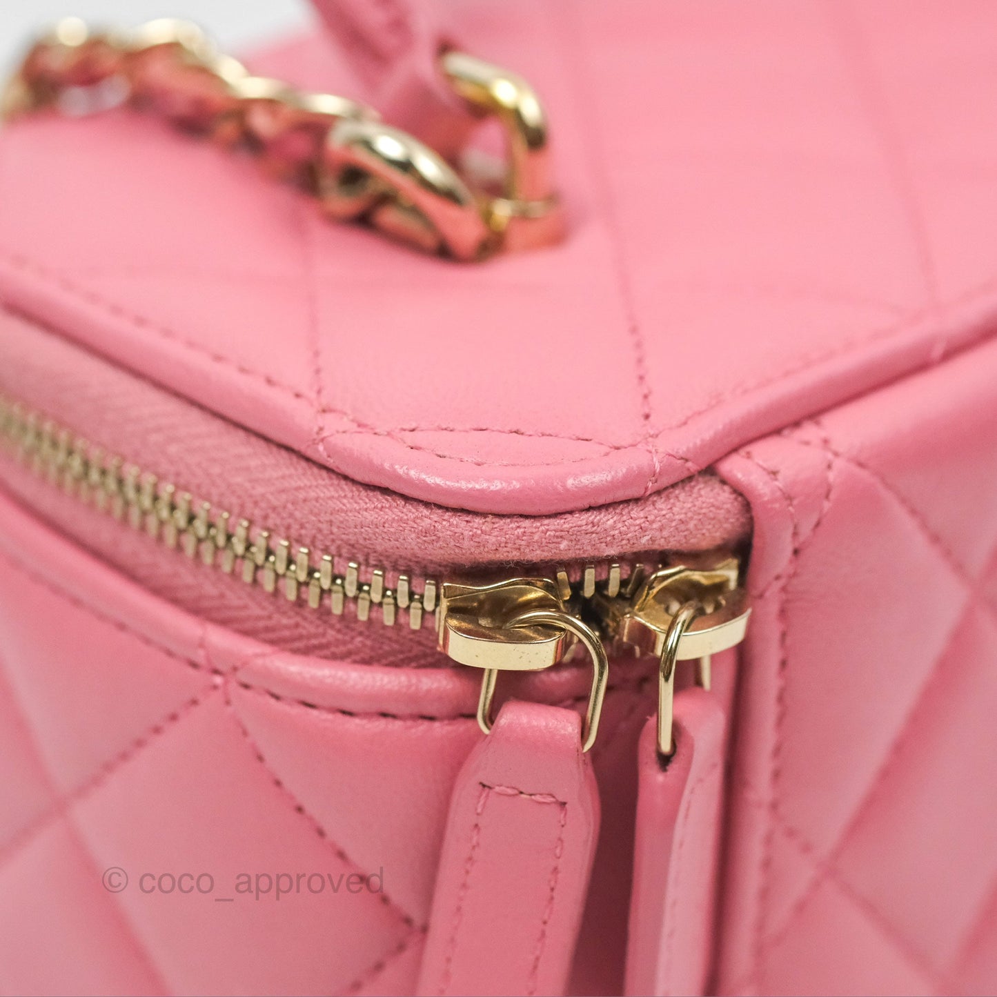 Chanel Vanity Rectangular Top Handle Pink Lambskin Gold Hardware