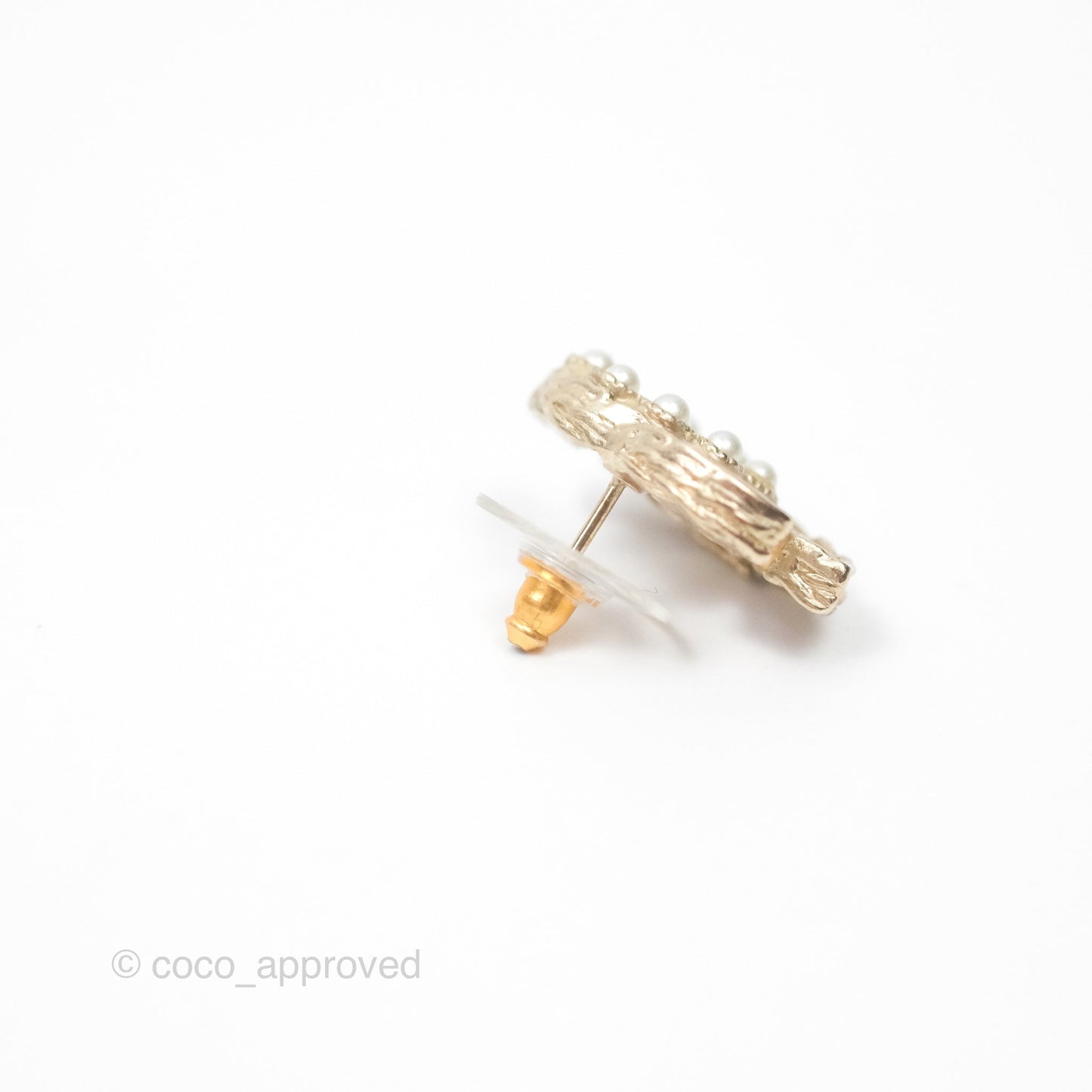 Chanel Pearl CC Earrings Gold Tone 12P