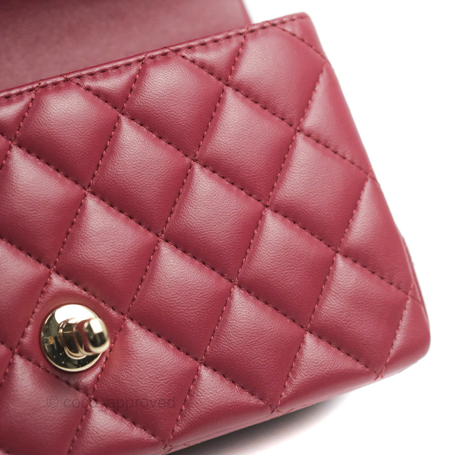 Chanel Top Handle Mini Rectangular Flap Bag Burgundy Lambskin Gold Hardware