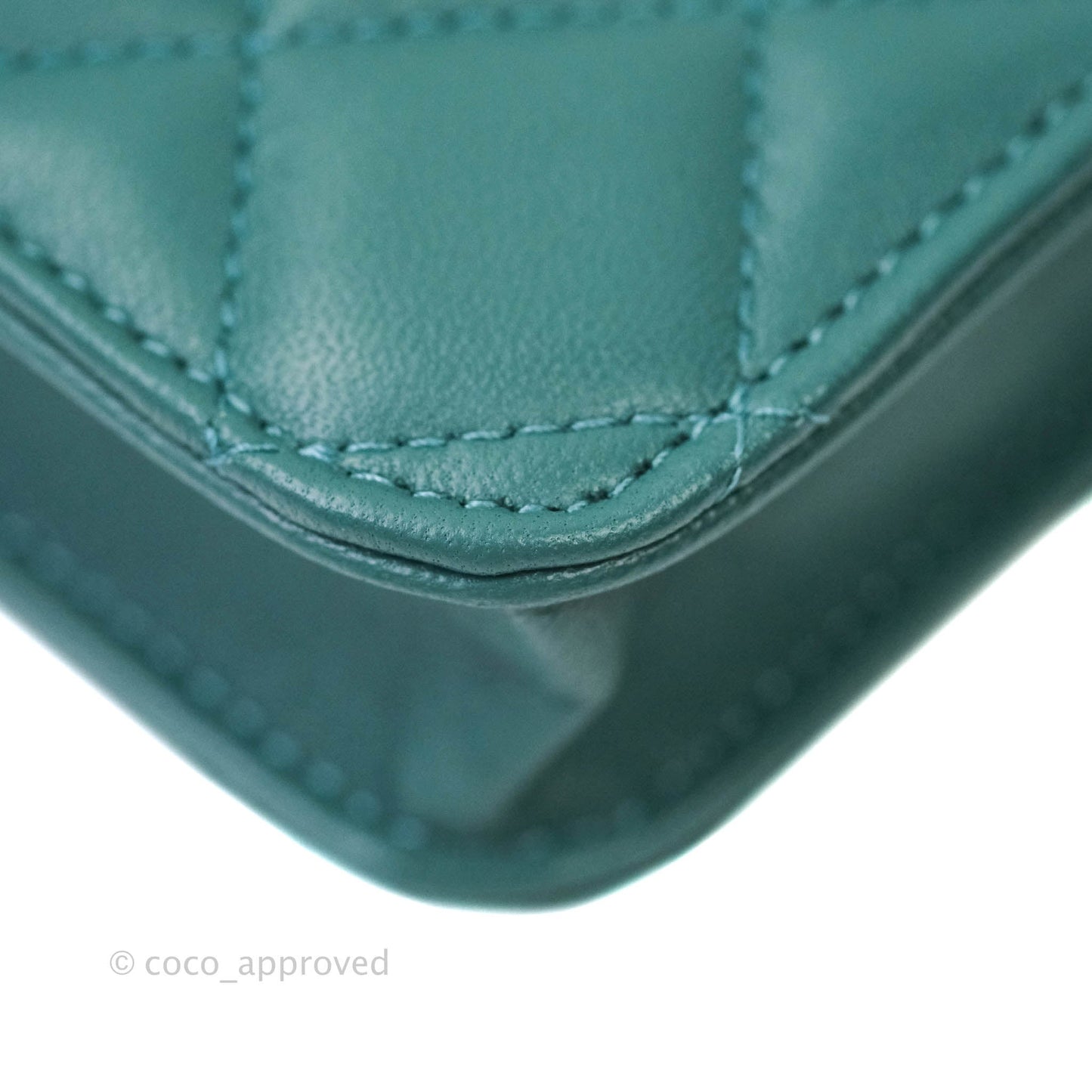 Chanel Flap Coin Purse With Chain Green Lambskin Aged Gold Hardware