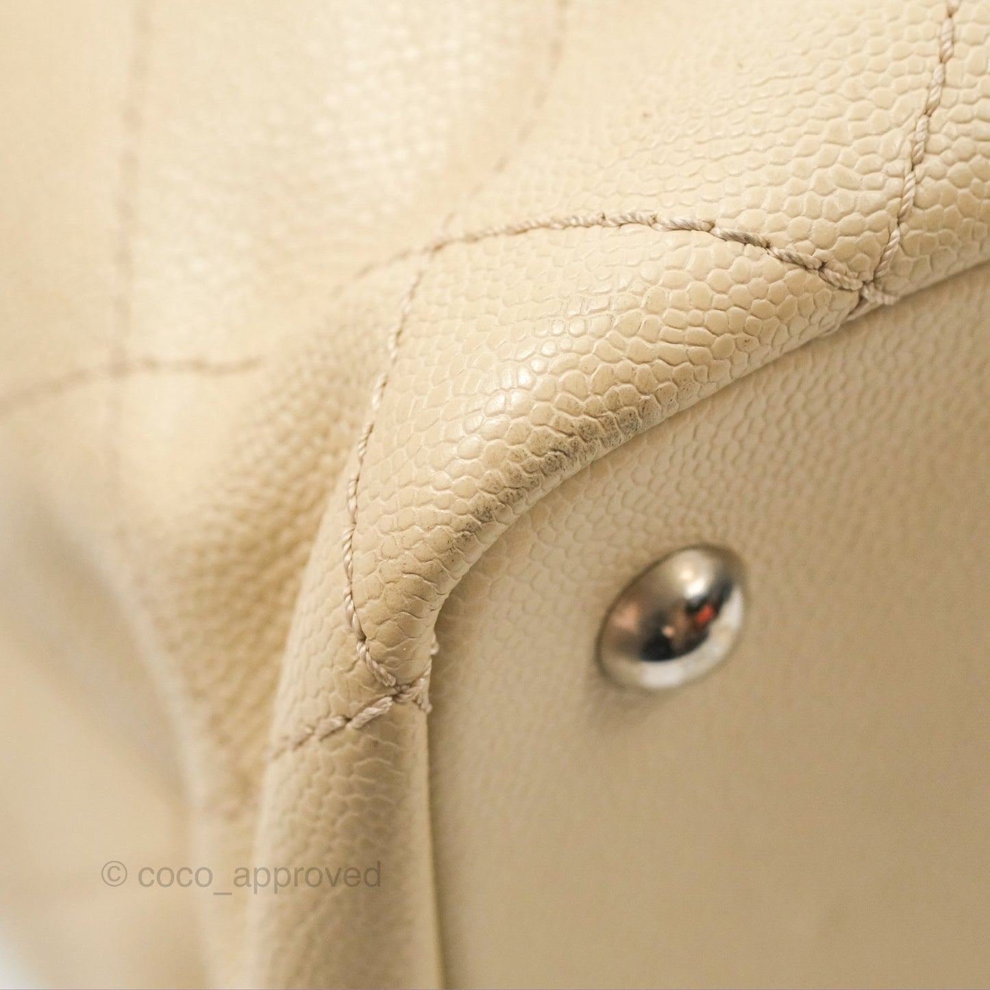 Chanel Large Fever Shopping Tote Quilted Beige Black Caviar