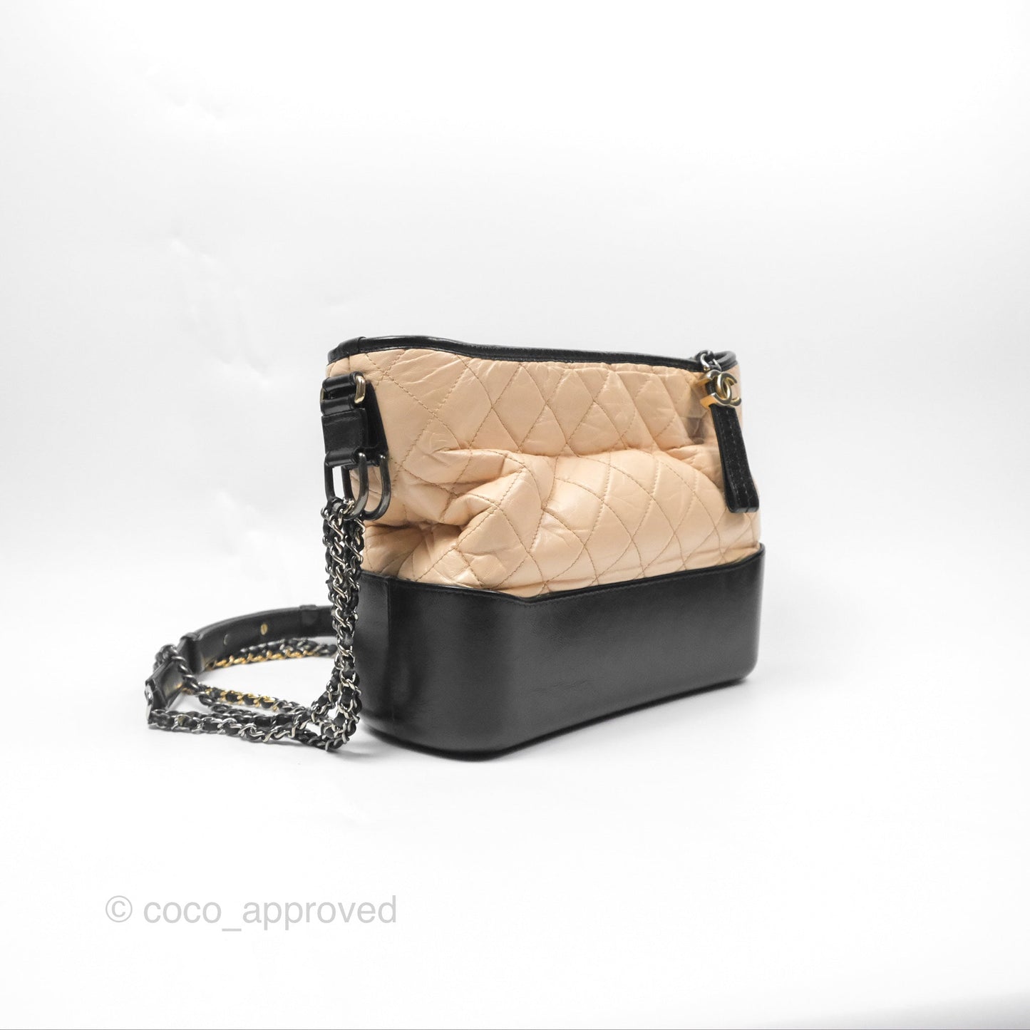 Chanel Large Gabrielle Hobo Black Beige Aged Calfskin Mixed Hardware